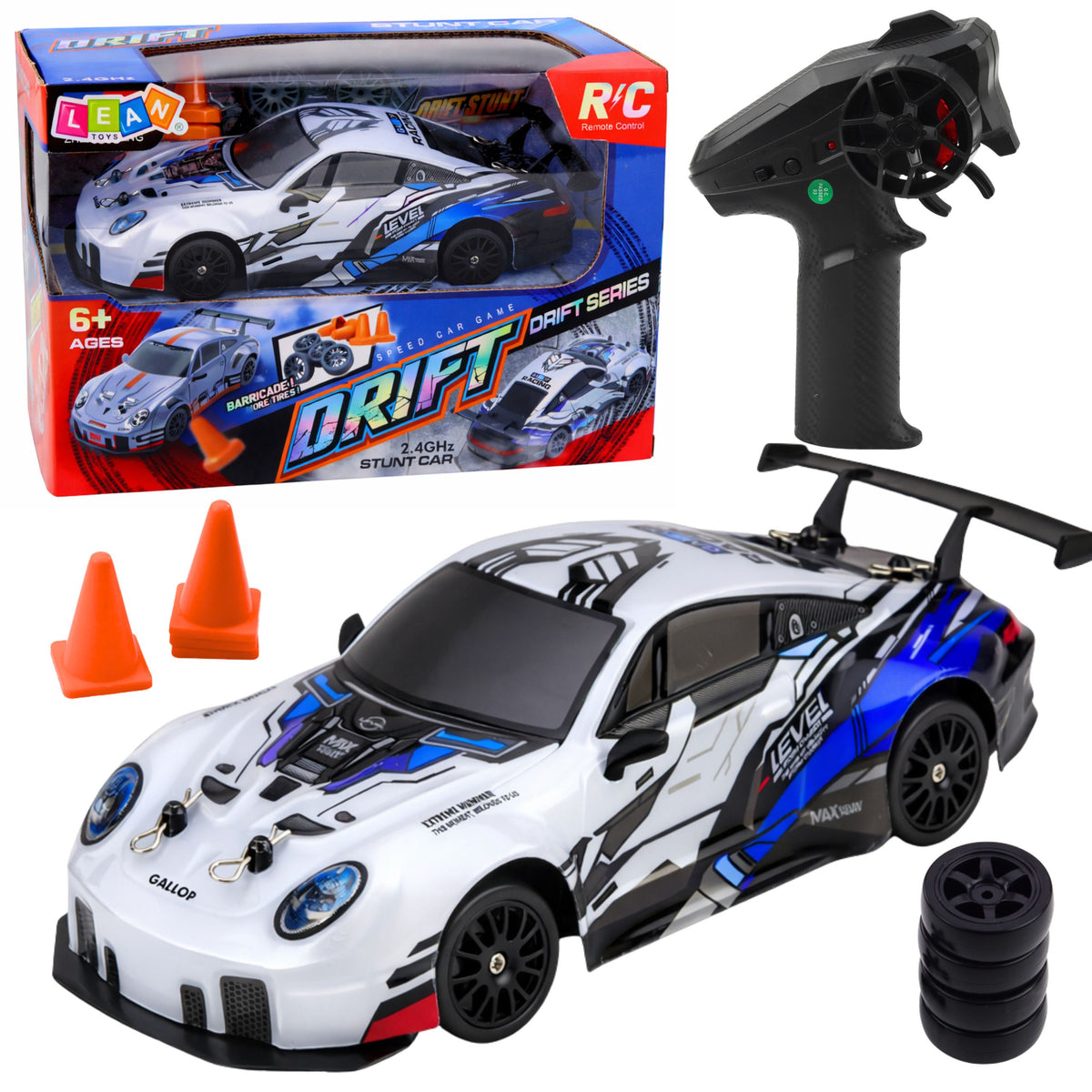 Diaľkovo ovládané Drift Car Rc vymeniteľné kolesá 4wd Blue 1:24