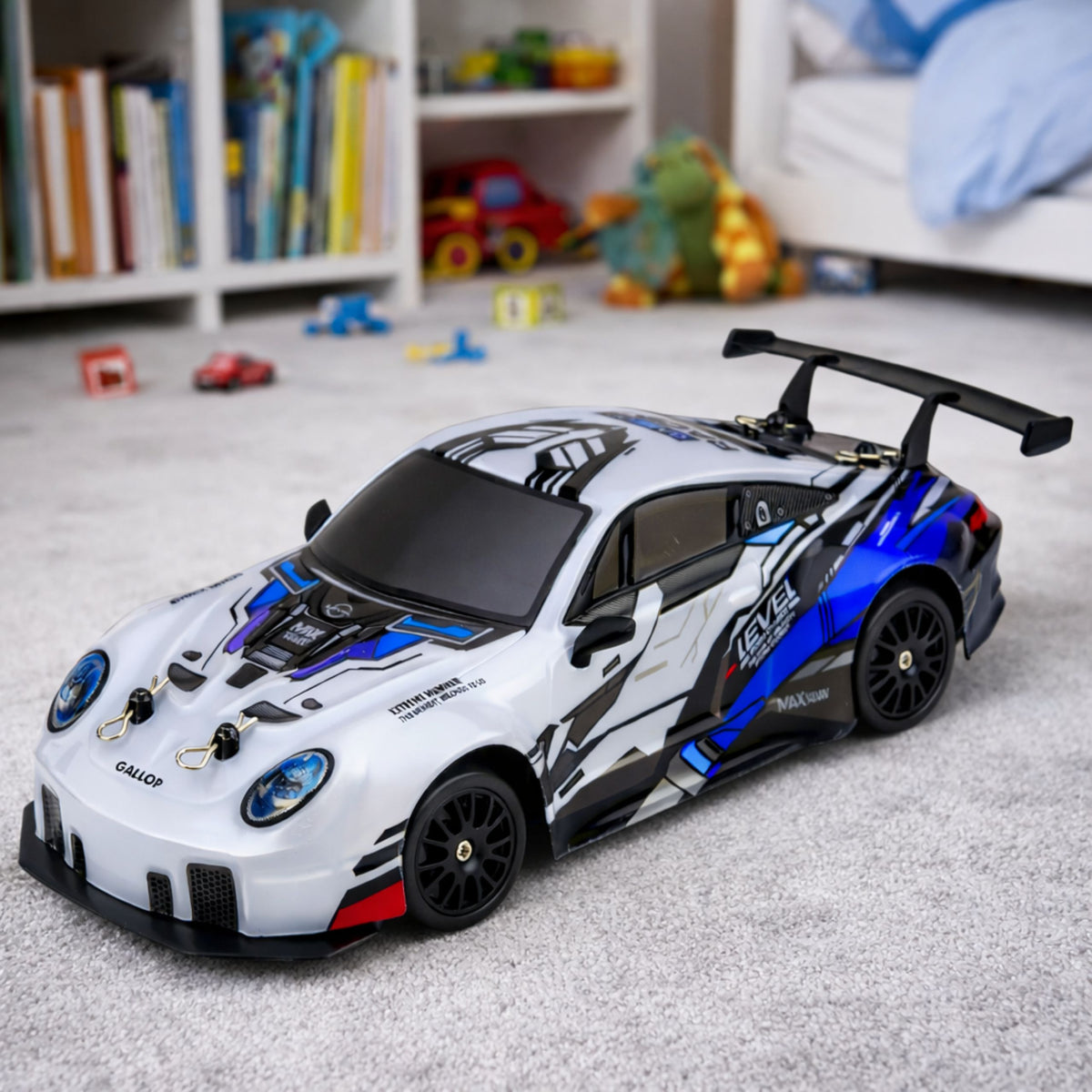 Diaľkovo ovládané Drift Car Rc vymeniteľné kolesá 4wd Blue 1:24
