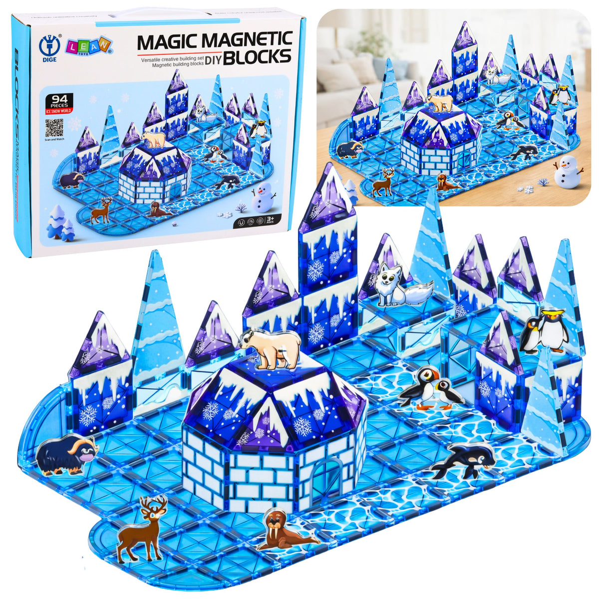 Magnetic Blocks Ice Land Animal Figures Blue 94 Pcs.