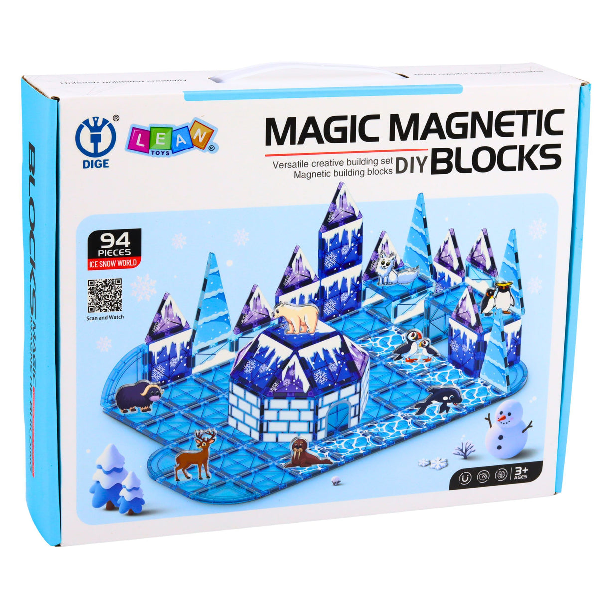 Magnetic Blocks Ice Land Animal Figures Blue 94 Pcs.