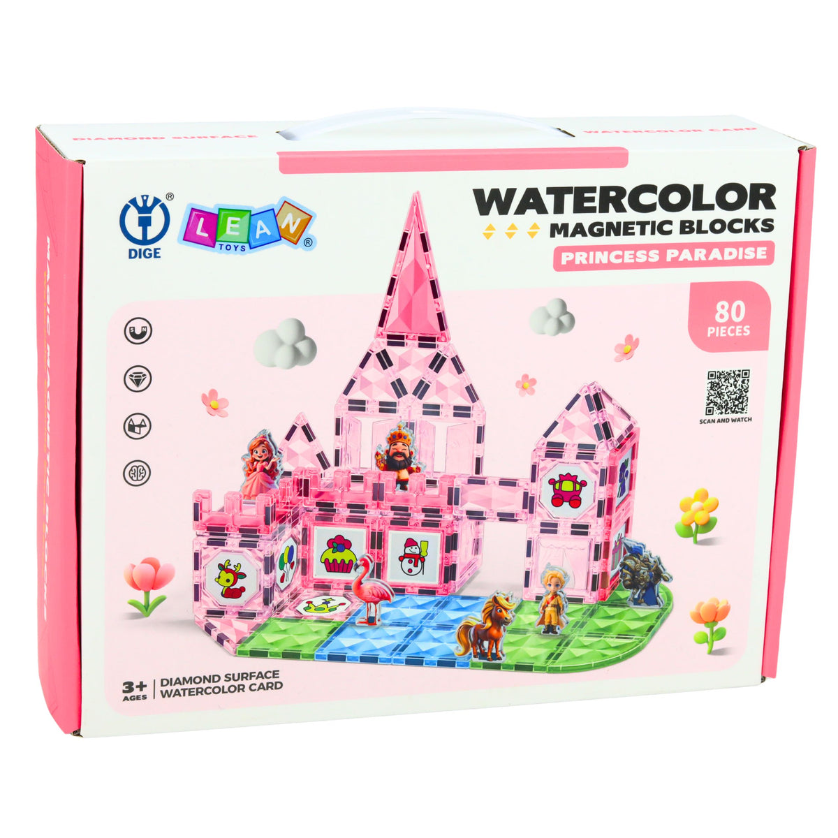Magnetic Blocks With Figures Paints Cards For Painting Pink 80 Pcs.