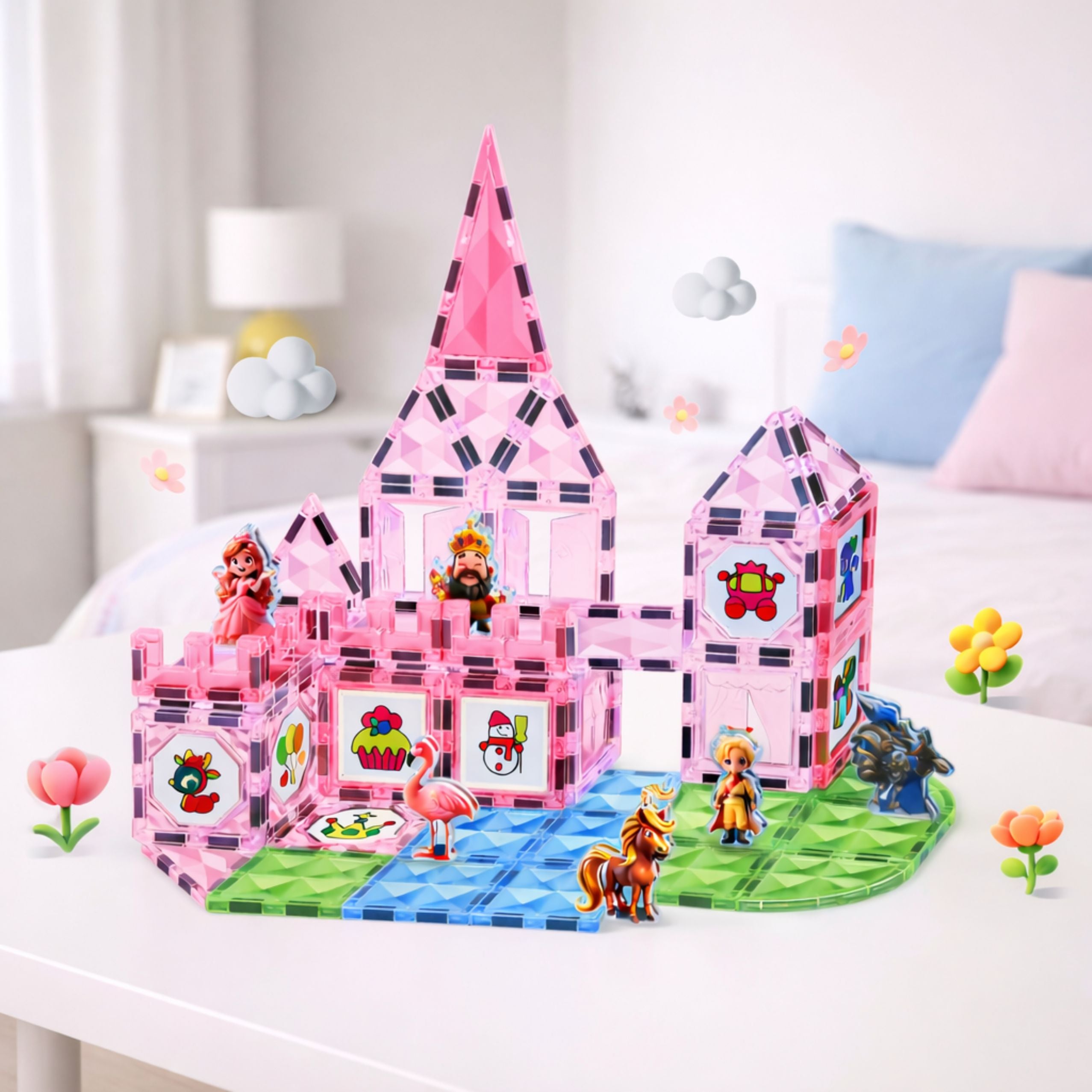 Magnetic Blocks With Figures Paints Cards For Painting Pink 80 Pcs.