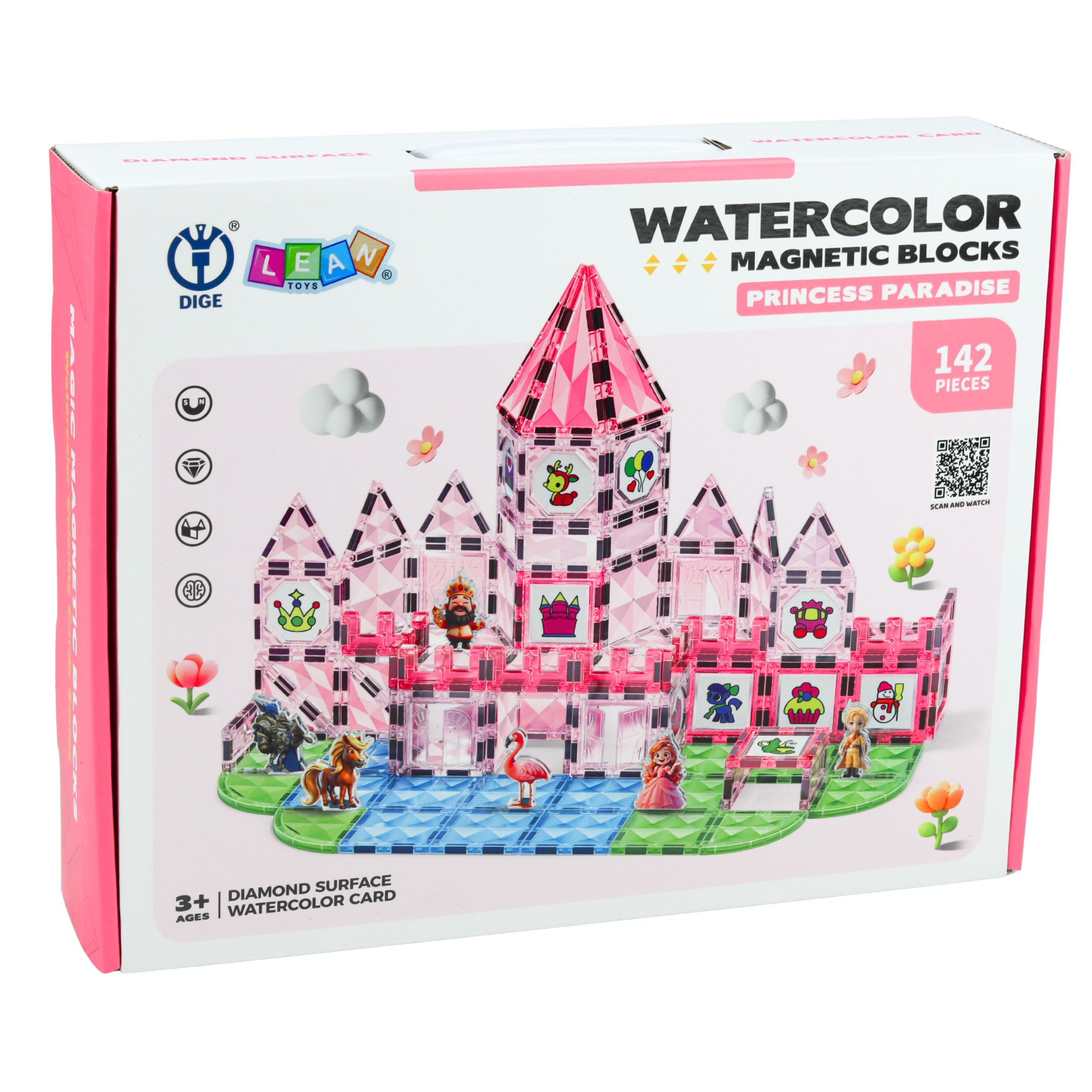 Magnetic Blocks With Figures Paints Cards For Painting Pink 142 Pcs.