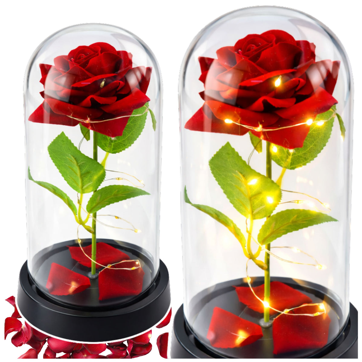 Eternal Rose In Glass Dome Led Lighting Red 21.5 X 11 Cm