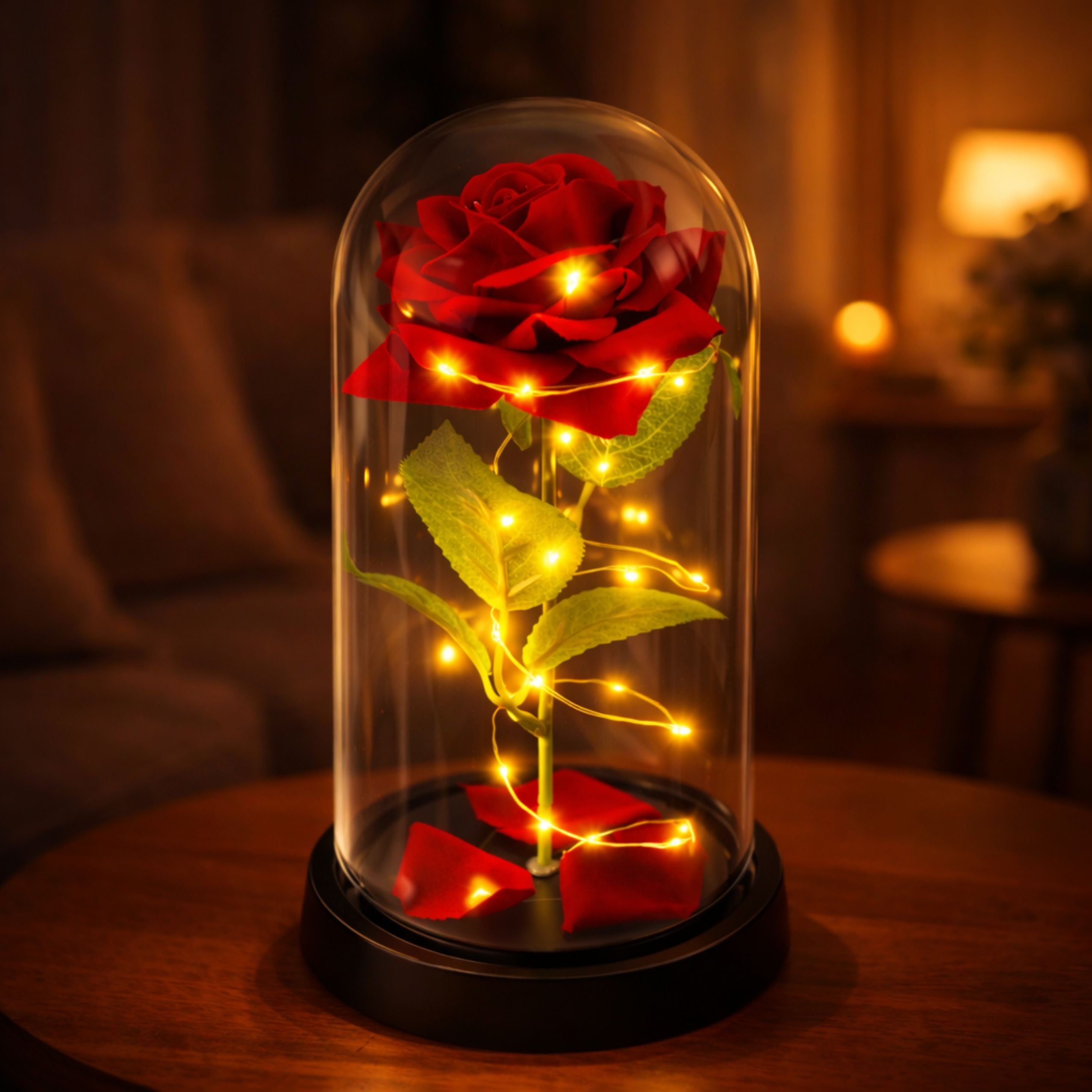 Eternal Rose In Glass Dome Led Lighting Red 21.5 X 11 Cm