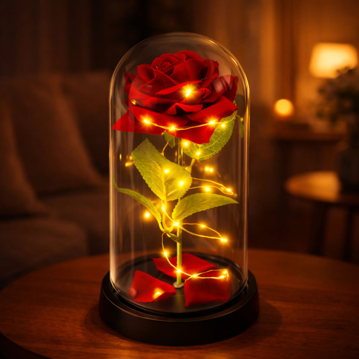 Eternal Rose In Glass Dome Led Lighting Red 21.5 X 11 Cm