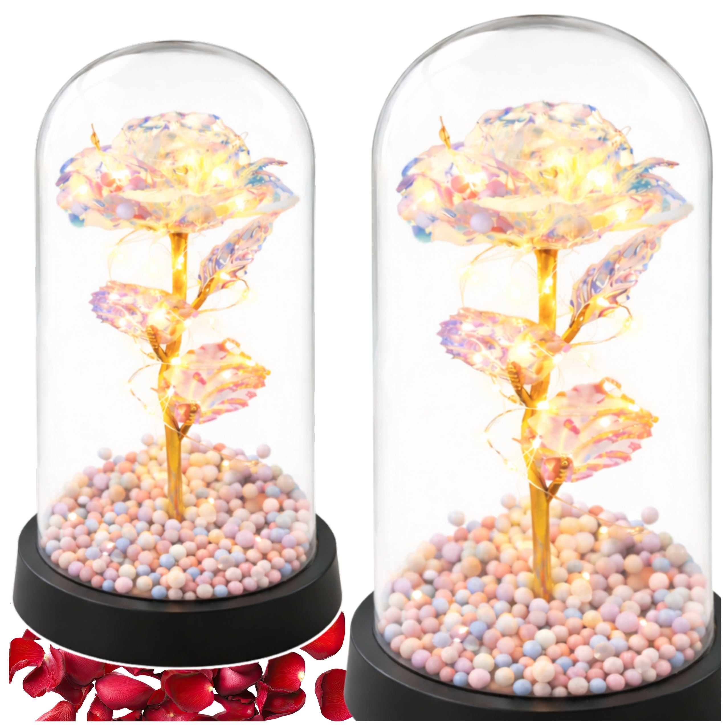 Eternal Rose In A Glass Dome Led Crystal Lighting 21.5 X 11 Cm