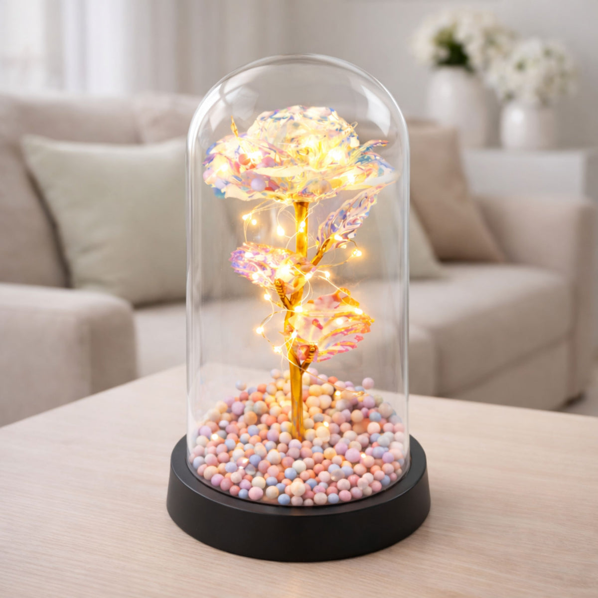 Eternal Rose In A Glass Dome Led Crystal Lighting 21.5 X 11 Cm