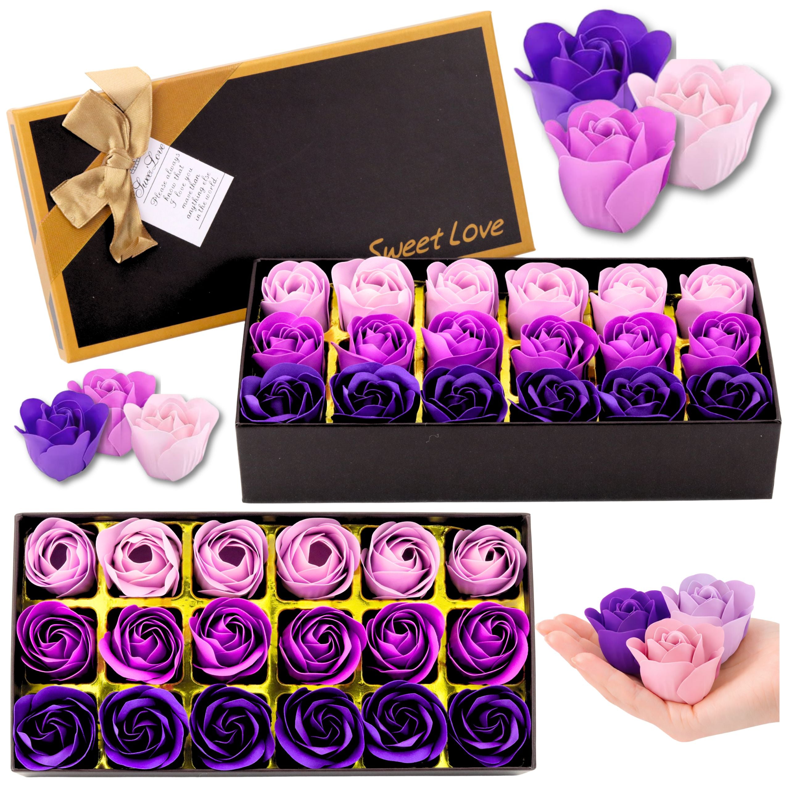 Flower Box Eternal Fragrant Roses Flowers In A Box Purple 18 Pcs.
