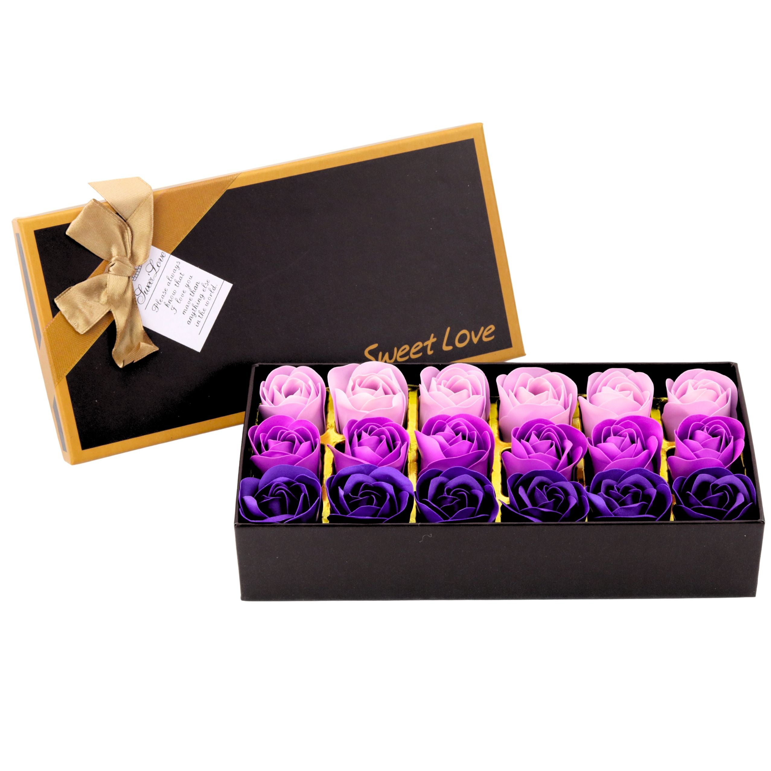 Flower Box Eternal Fragrant Roses Flowers In A Box Purple 18 Pcs.