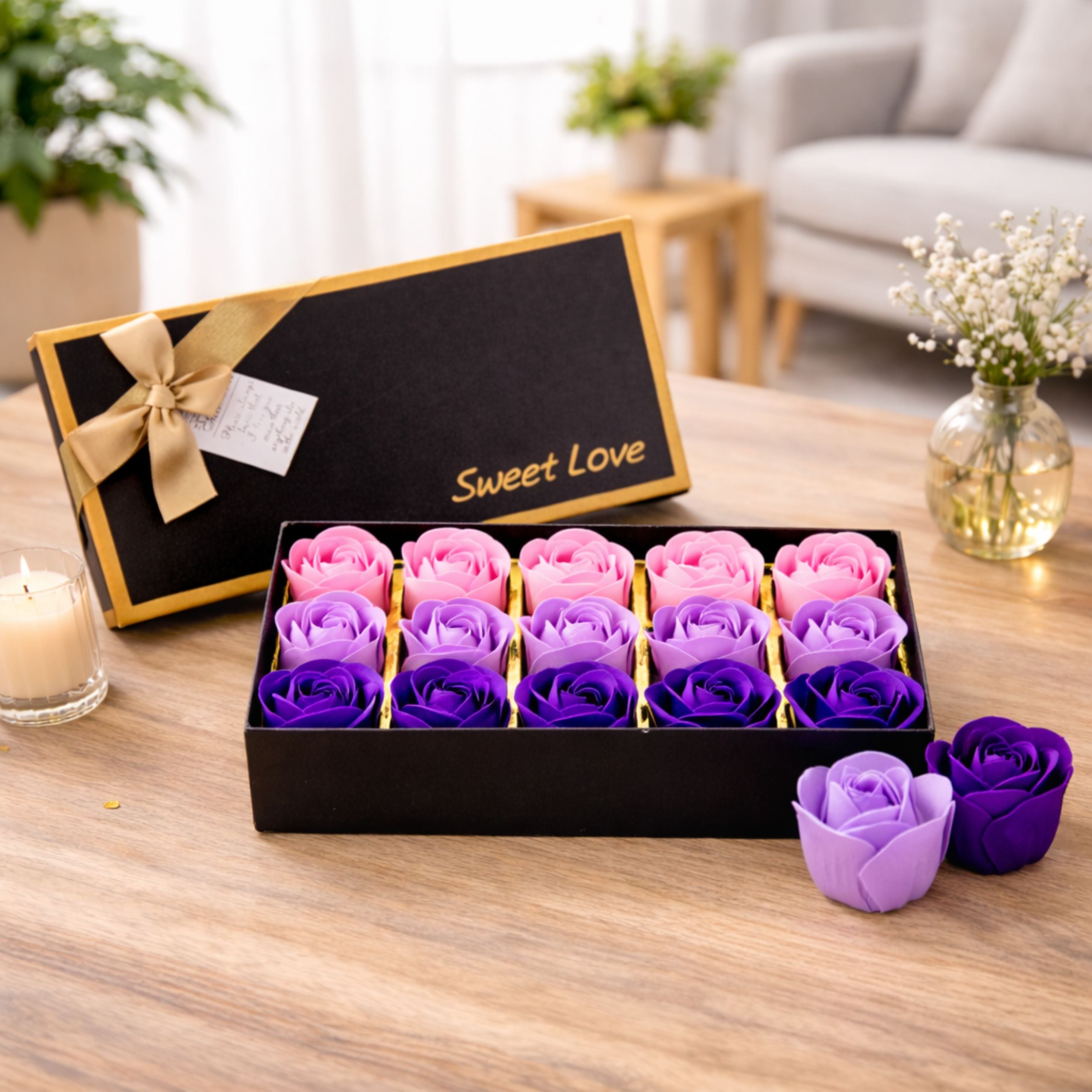 Flower Box Eternal Fragrant Roses Flowers In A Box Purple 18 Pcs.