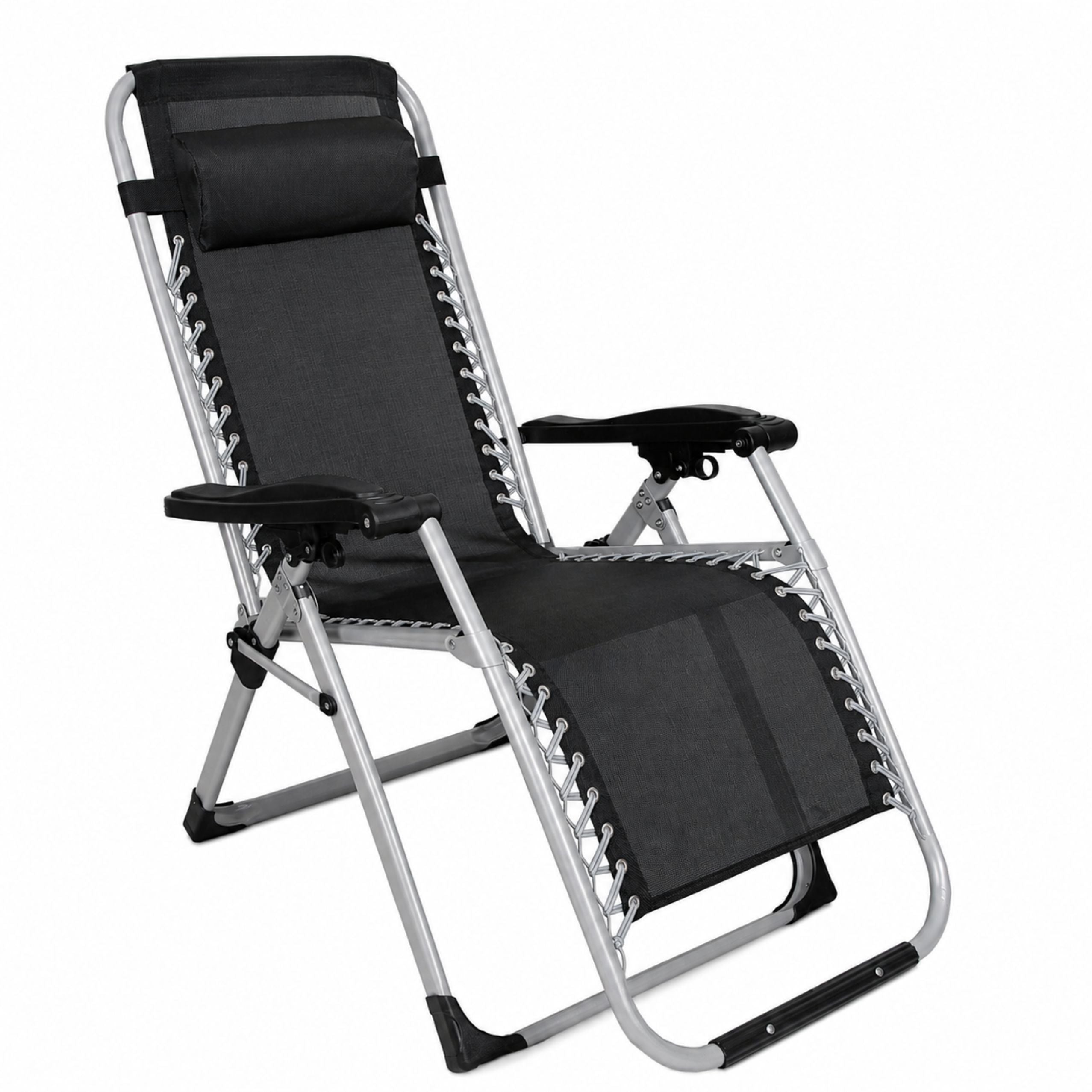 Folding Garden Beach Deckchair With Table And Headrest Steel Anthracite