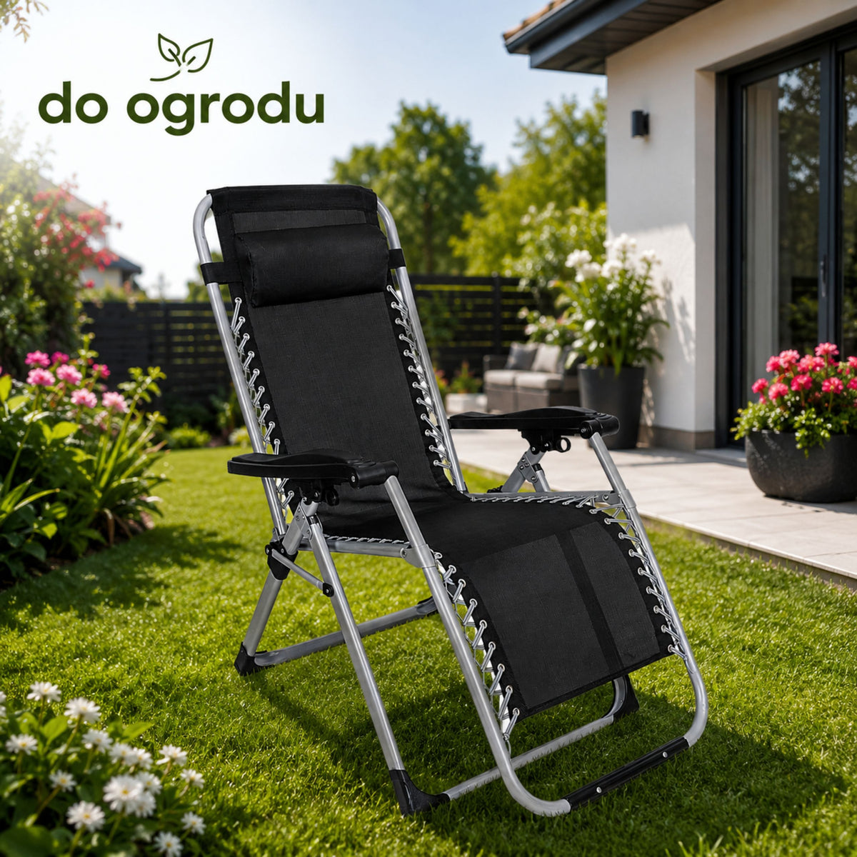 Folding Garden Beach Deckchair With Table And Headrest Steel Anthracite