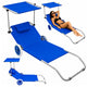 Folding Garden Beach Deckchair On Wheels With Canopy Metal Blue