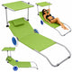 Folding Garden Beach Deckchair On Wheels With Canopy Metal Green