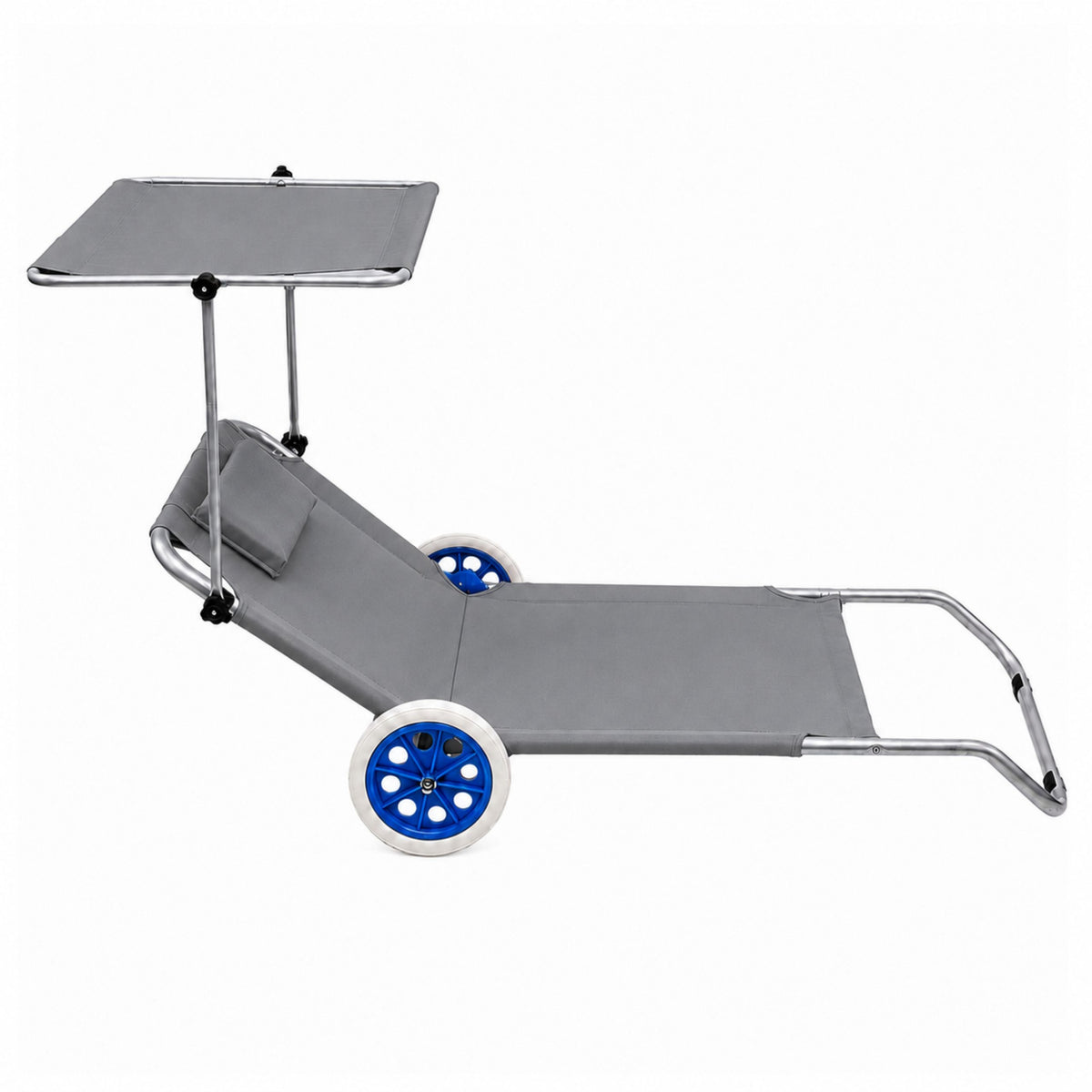 Garden Beach Deckchair On Wheels With Folding Canopy Metal Gray