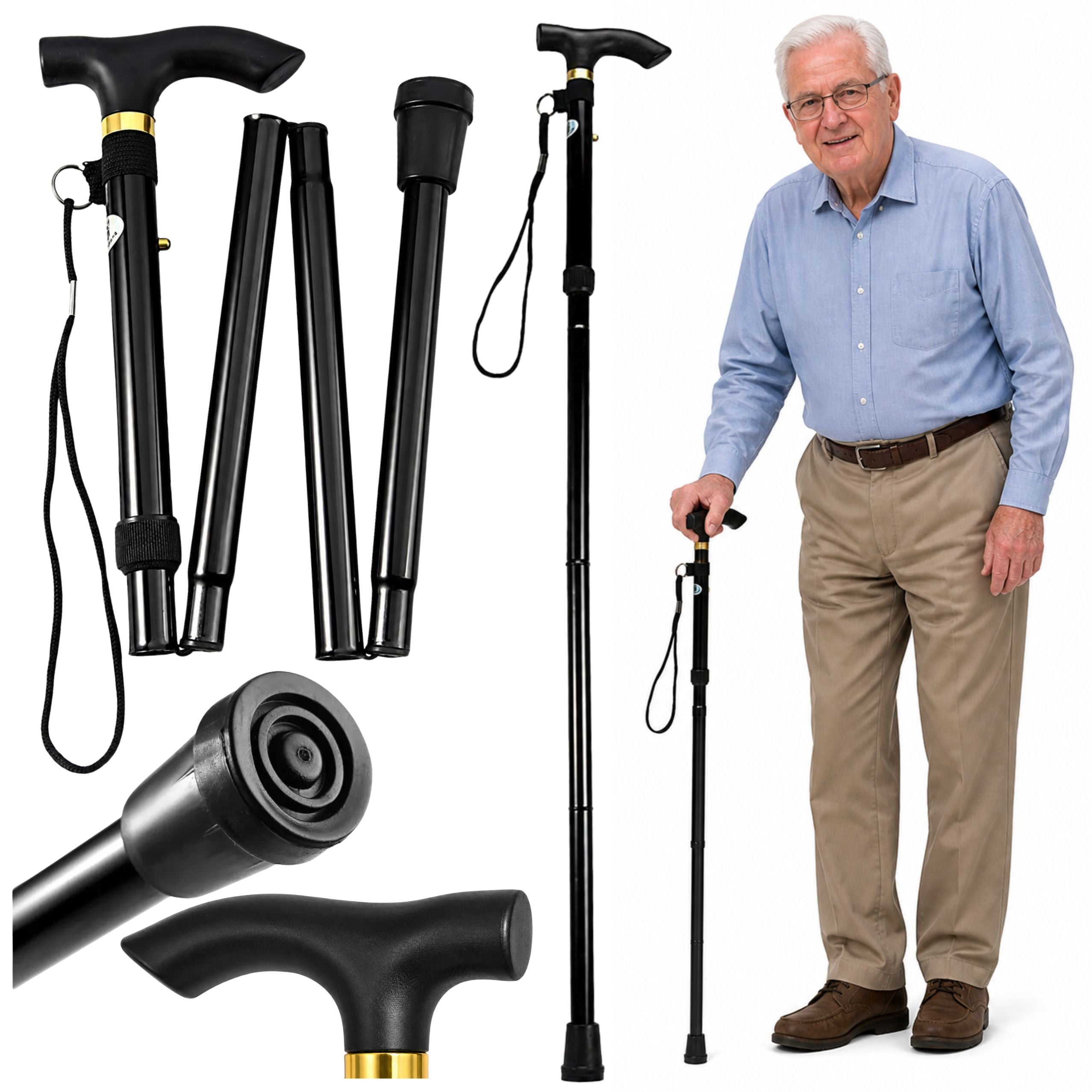 Telescopic Folding Adjustable Aluminum Walking Stick For Seniors Black 85-95cm
