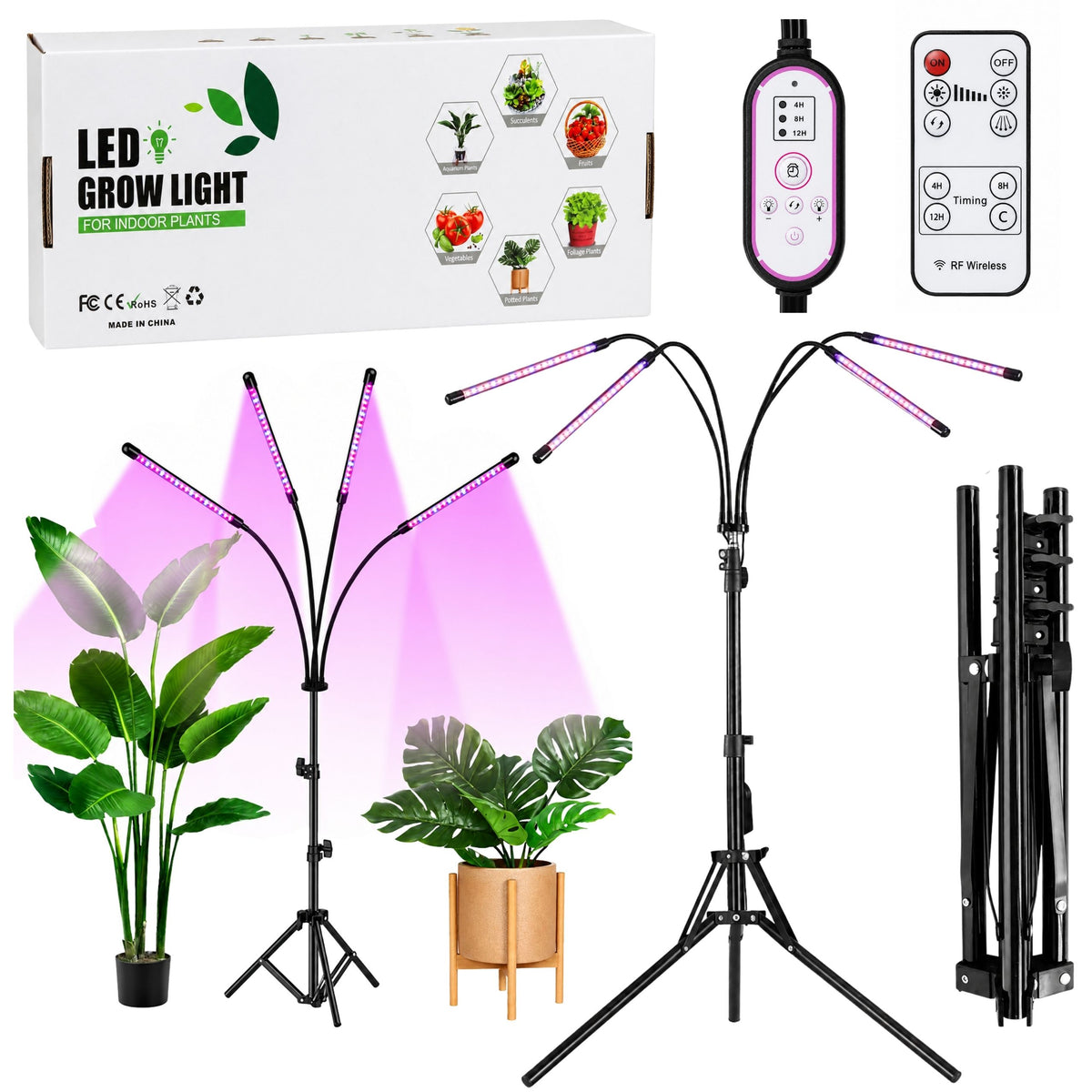 Lámpara Led Para Cultivar Cultivos E Iluminar Plantas Soporte De 4 Paneles Control Remoto