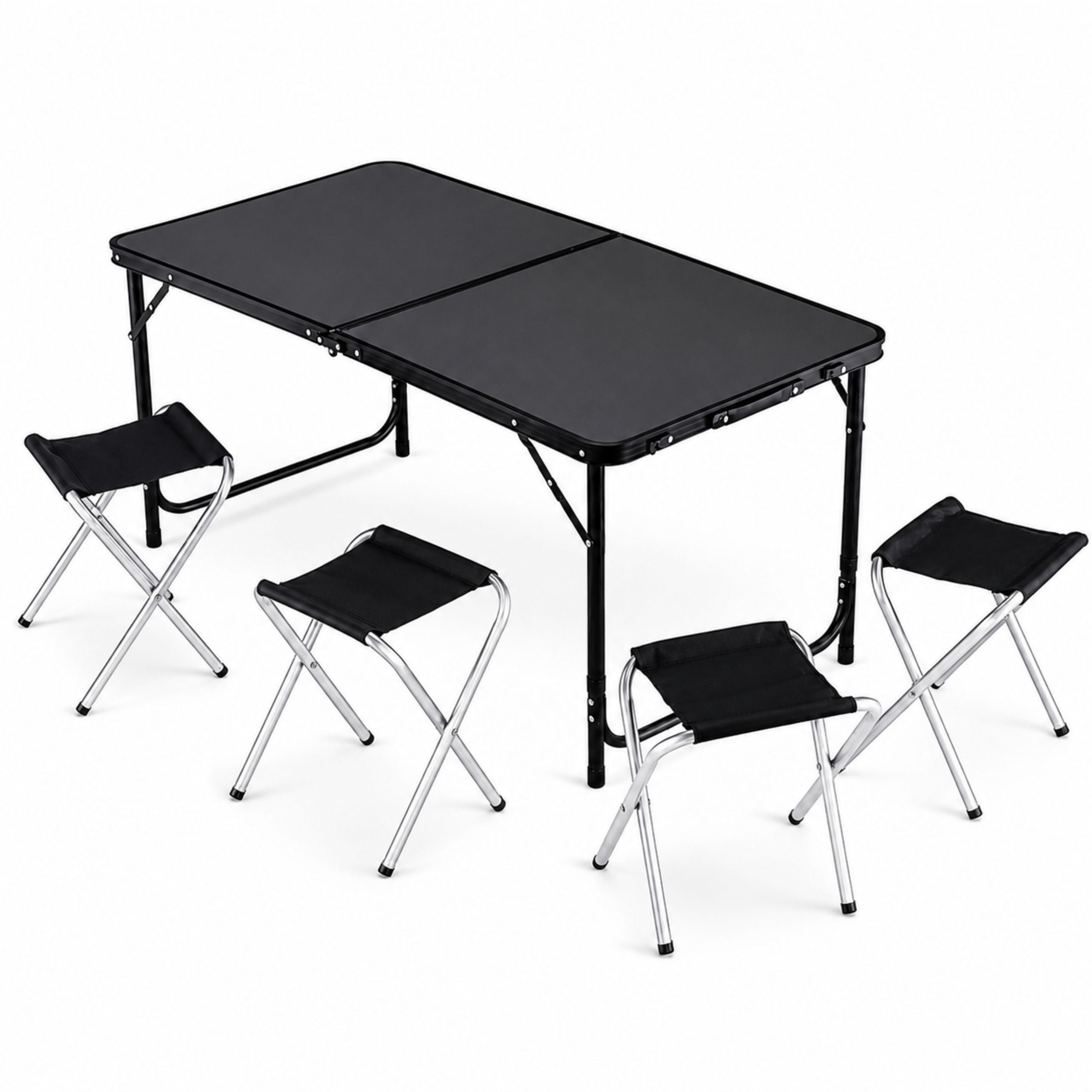 Set Of Camping Furniture Folding Table 4 Stools Black Suitcase