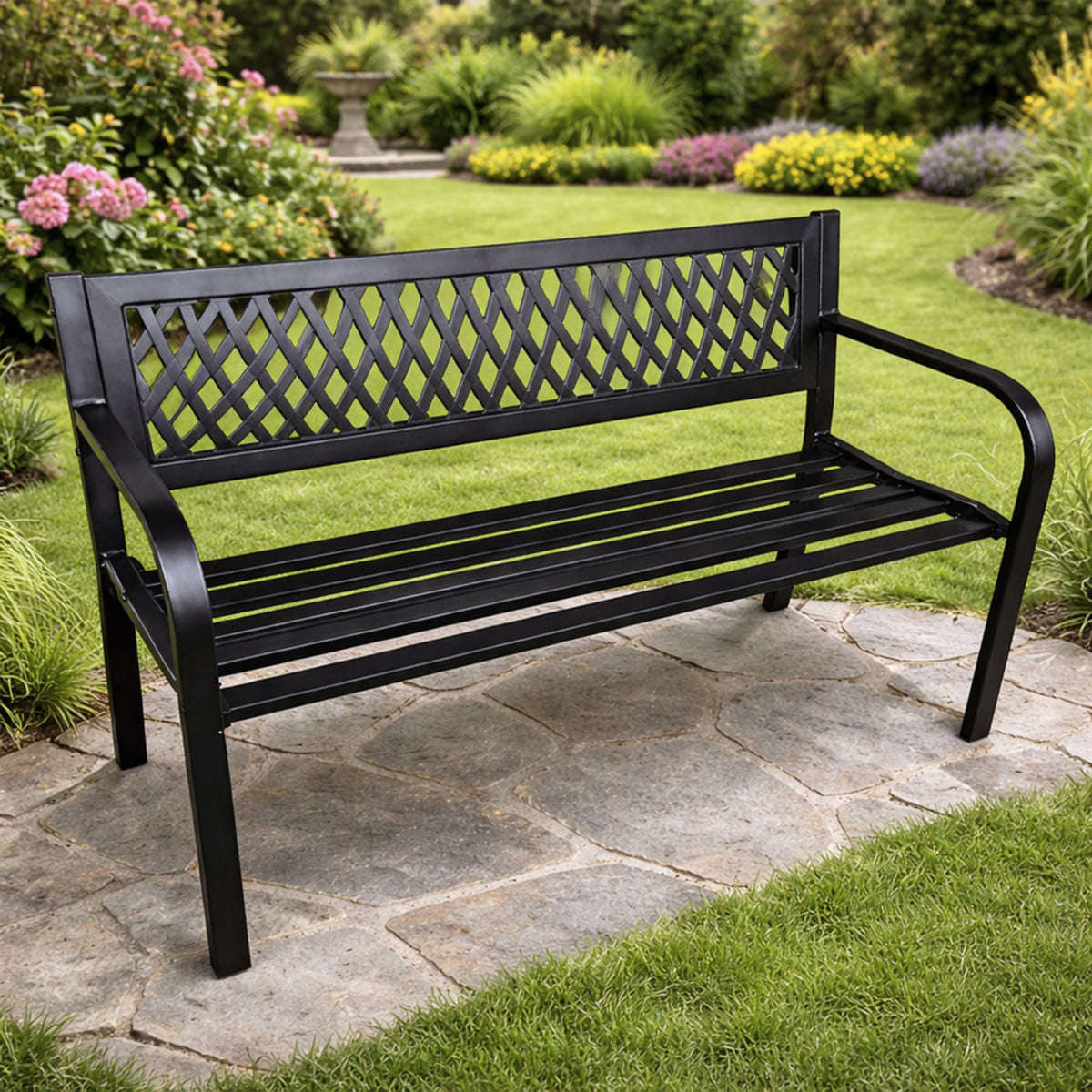 Banco de jardim terraço jardim metal 2 lugares preto 120 cm