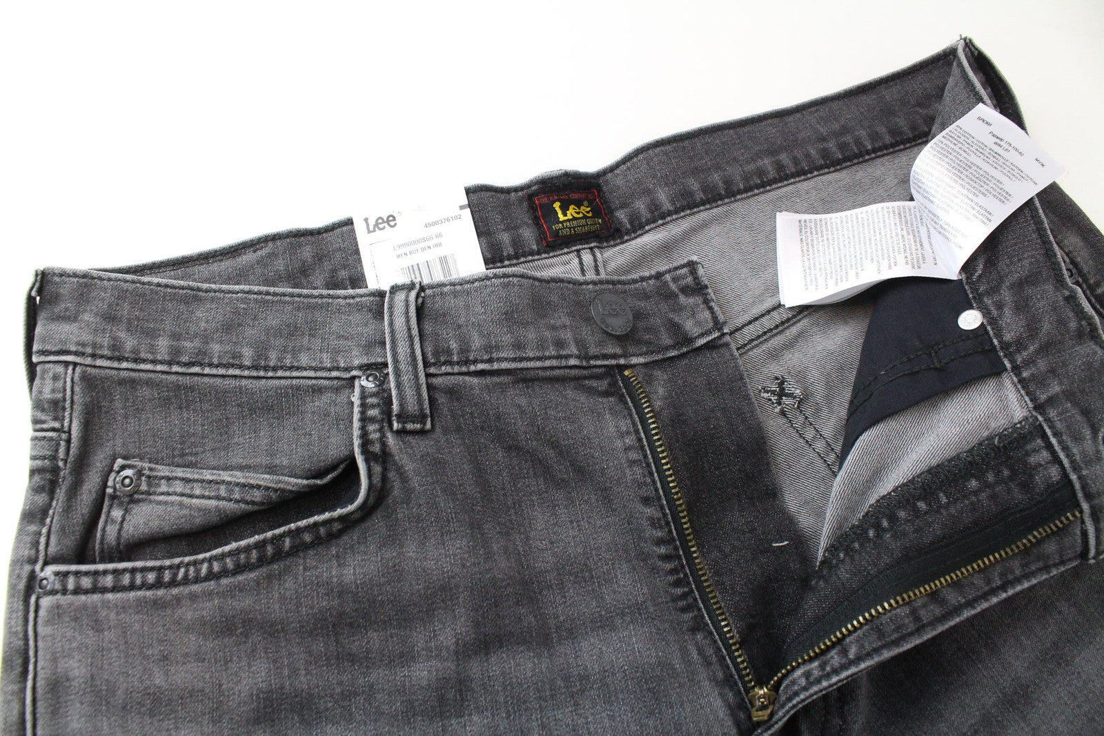 Lee Rider Herren-Jeans, grau, schmale Passform, Reißverschluss, Stretch-Baumwolle, Denim-Stil