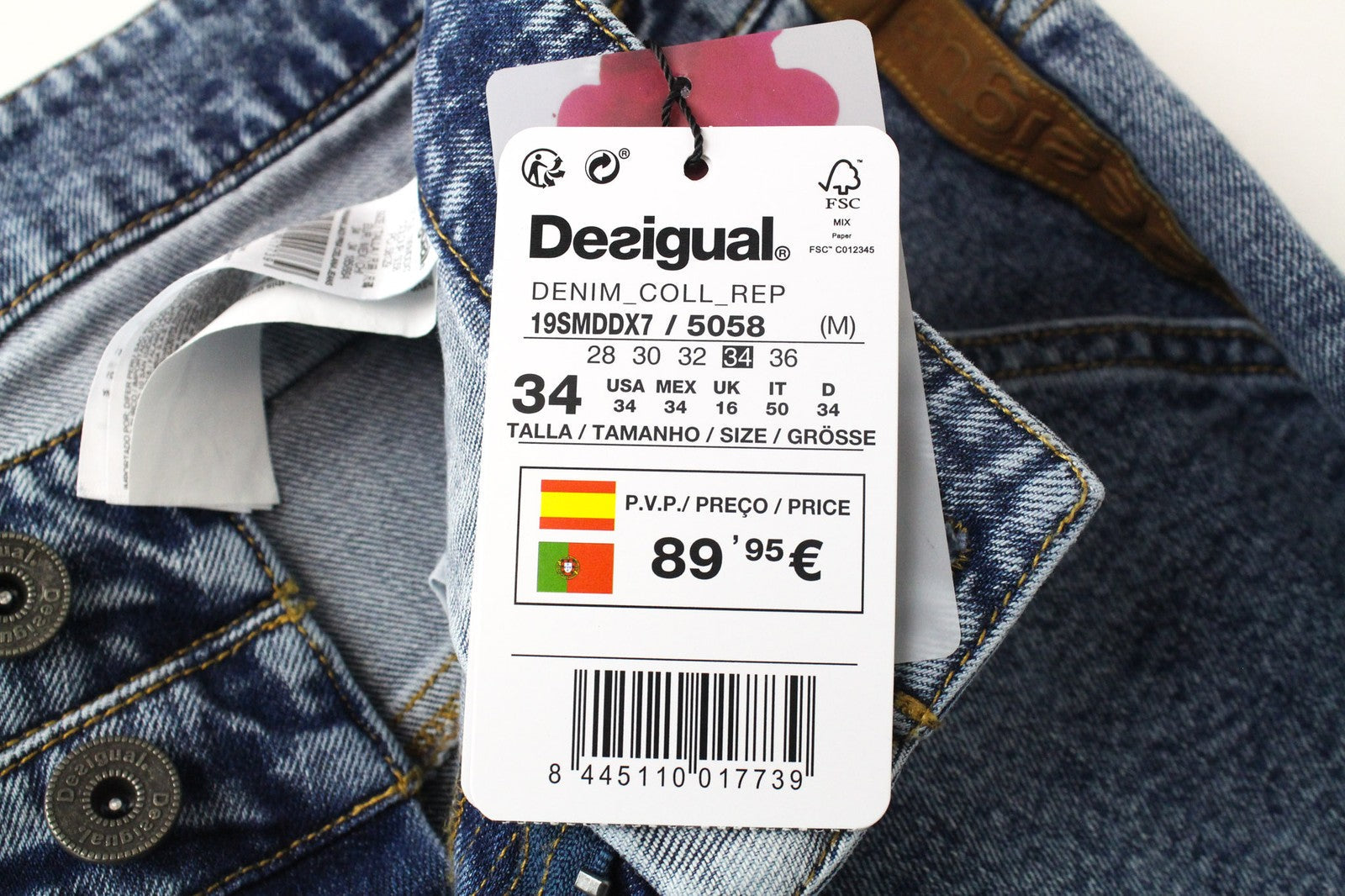 Desigual Coll_rep Men Jeansmid Blue Stretch Zip-fly Patch Denim classico