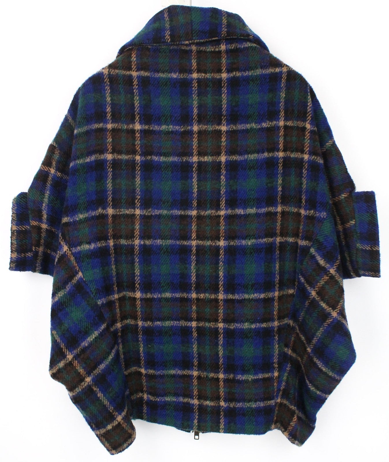 Desigual damski płaszcz w kolorze niebieskim z domieszką wełny w kratę, oversize kimono z rękawami