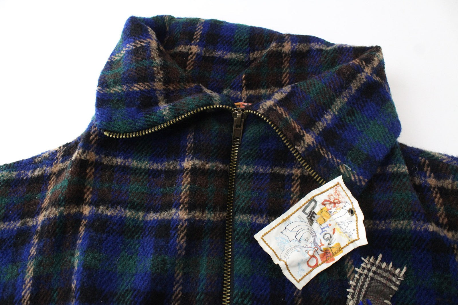 Desigual damski płaszcz w kolorze niebieskim z domieszką wełny w kratę, oversize kimono z rękawami