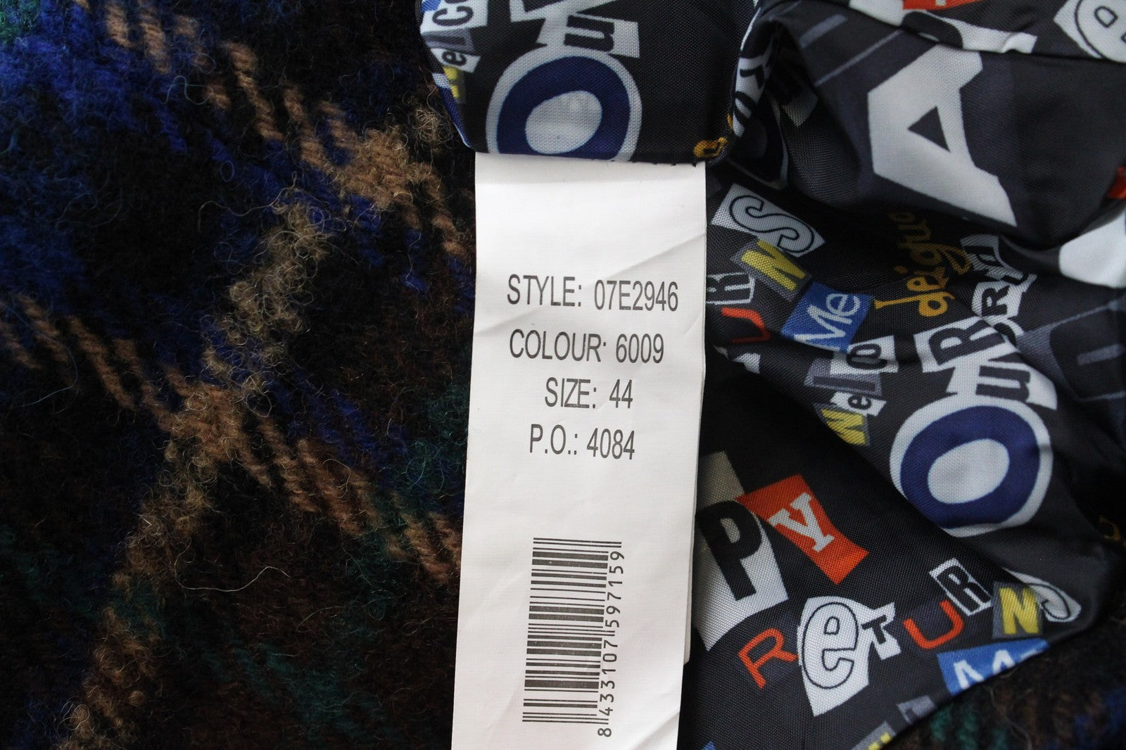 Desigual damski płaszcz w kolorze niebieskim z domieszką wełny w kratę, oversize kimono z rękawami