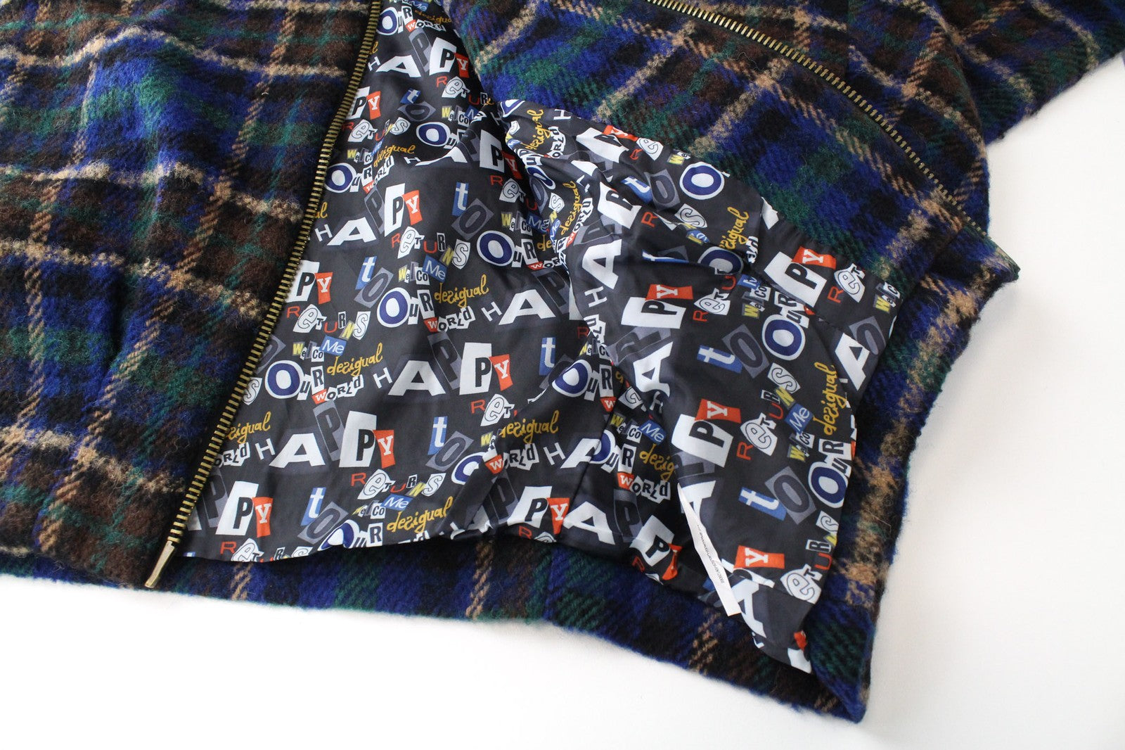 Desigual damski płaszcz w kolorze niebieskim z domieszką wełny w kratę, oversize kimono z rękawami