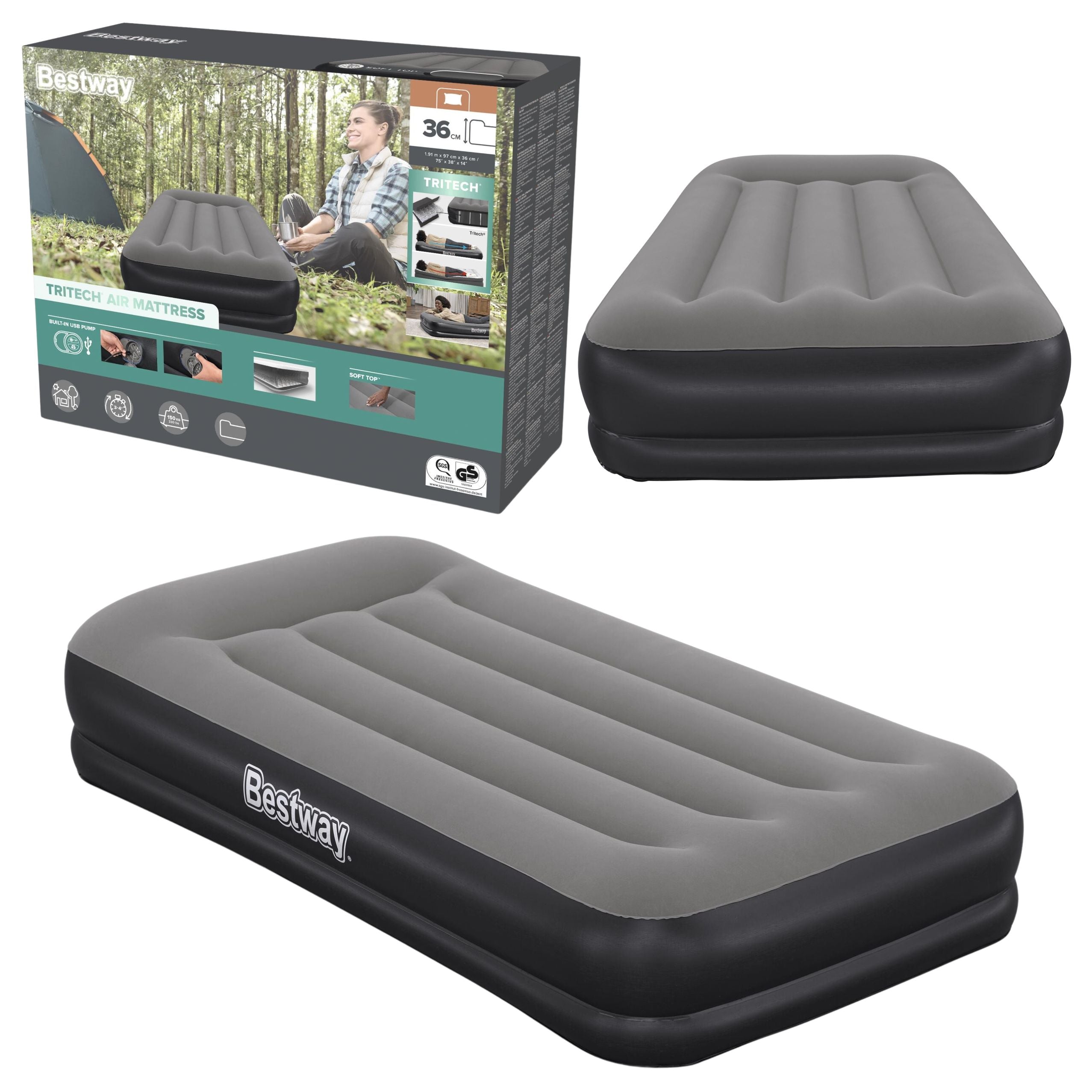 Tritech Air Mattress 191x97cm Bestway 671bt Single Inflatable Mattress