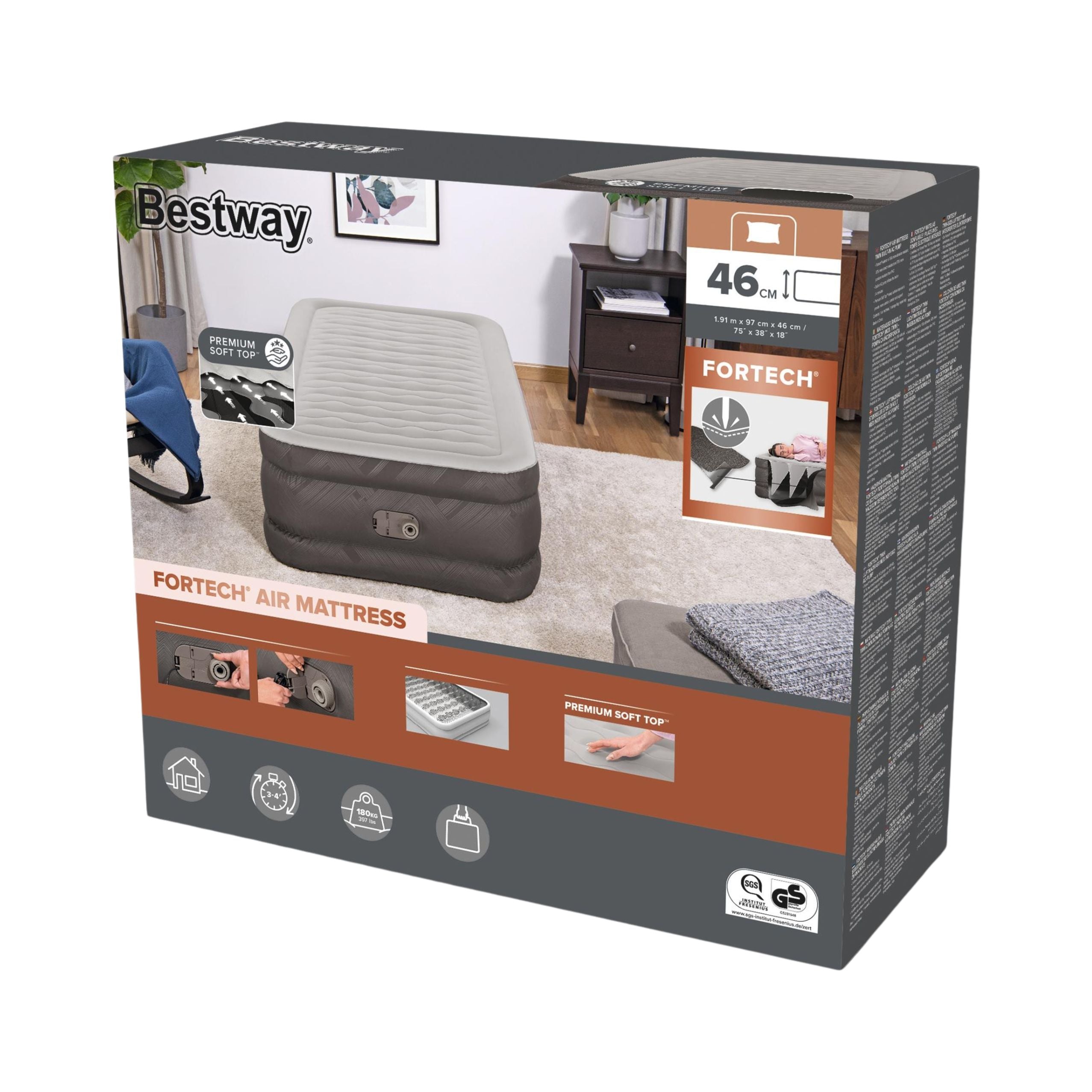 Single Inflatable Mattress With Electric Pump 191 X 97cm Bestway 69048
