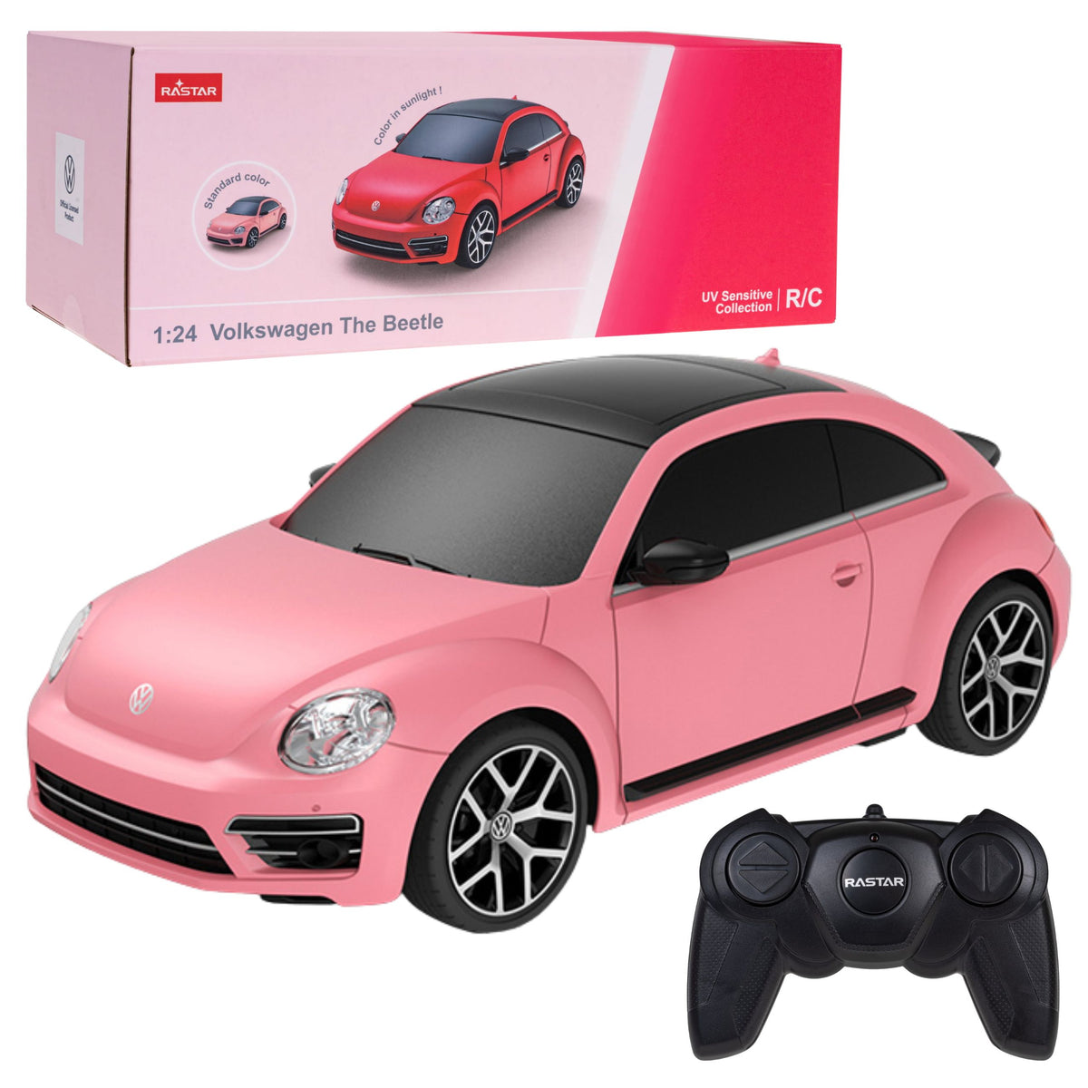 Volkswagen Beetle Uv Sensitive Remote Controlled Rc Car Pink Rastar 1:24