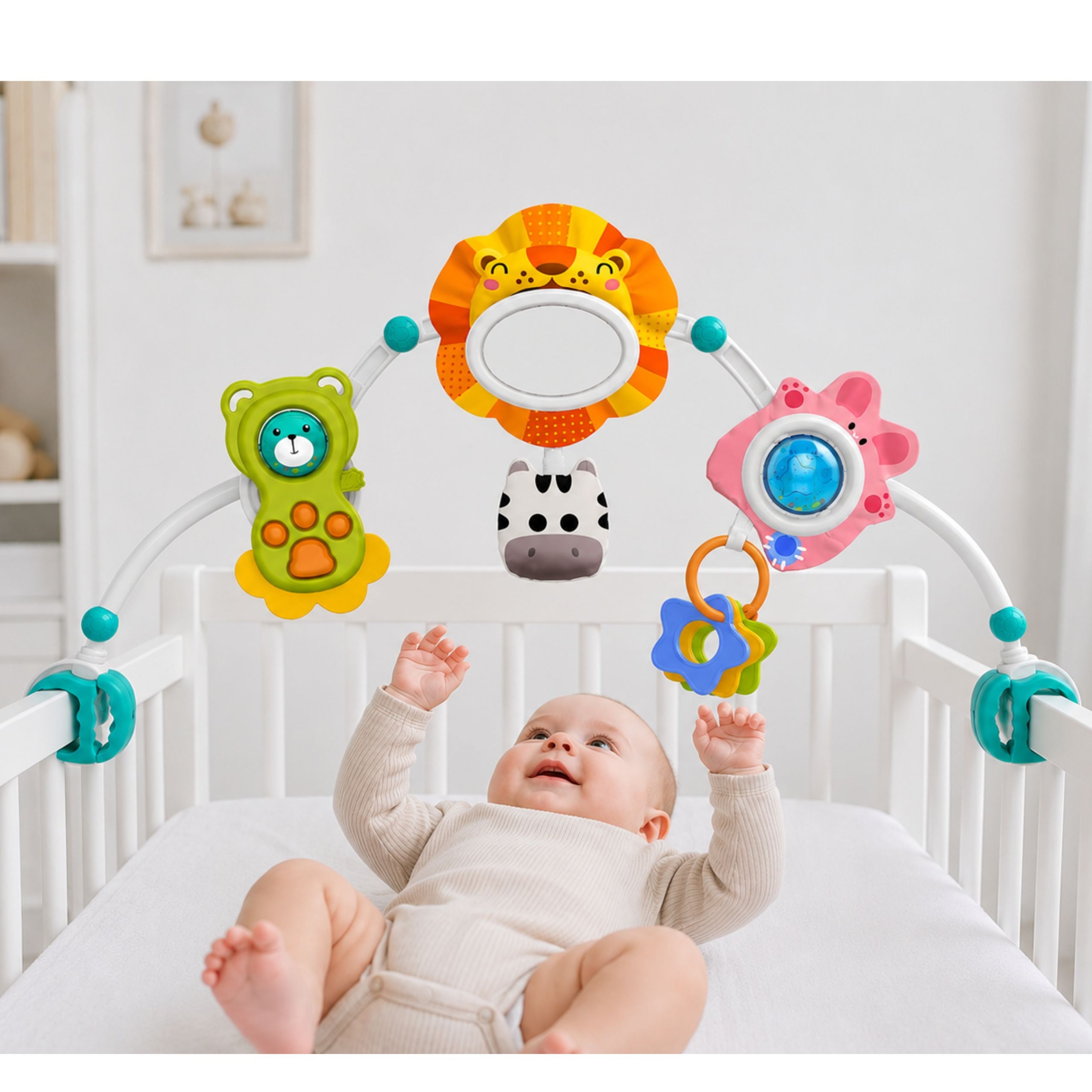 Sensory Arch With Lion For Crib Car Seat Stroller Mirror Rattle