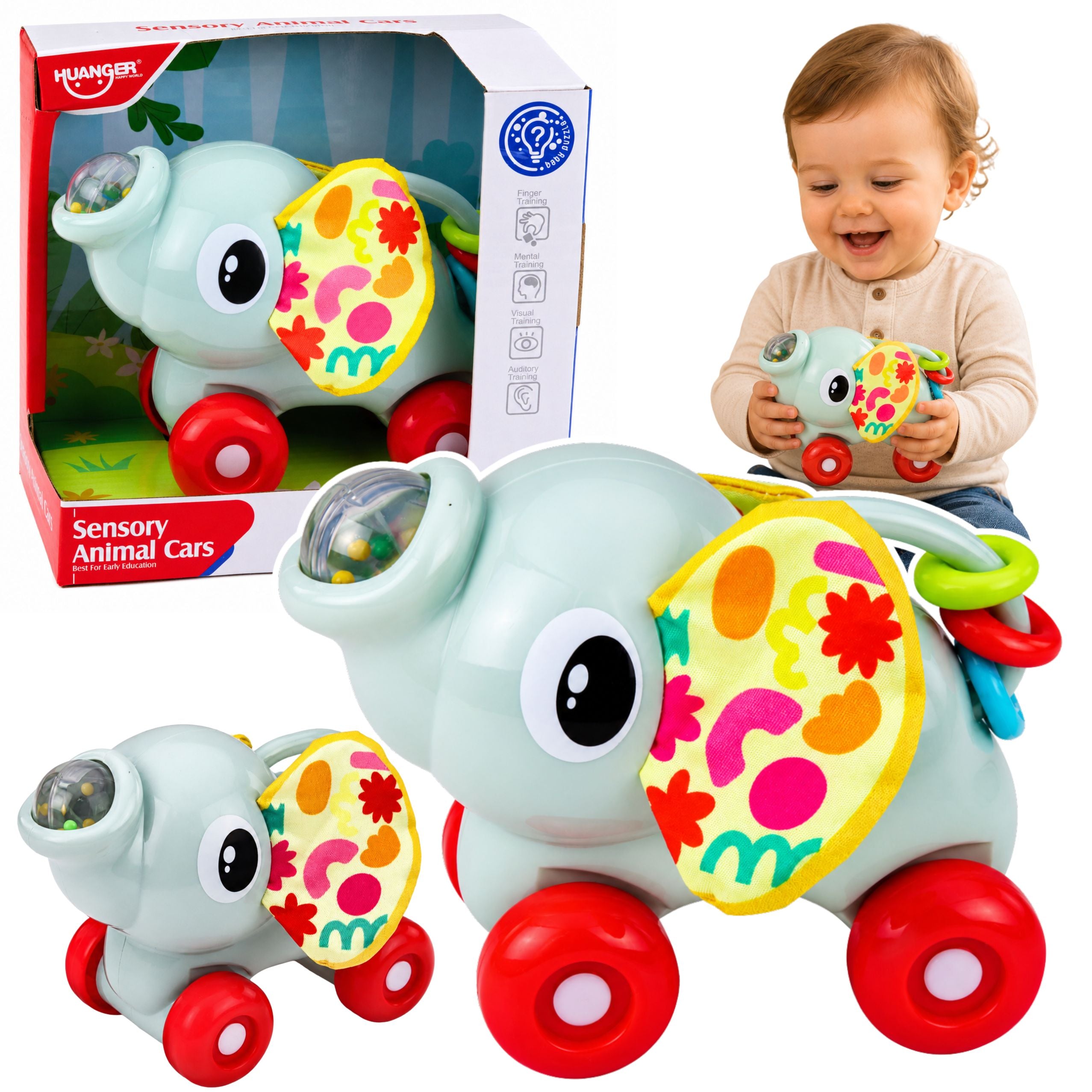 Interactive Sensory Toy Elephant Car For Toddlers Gray