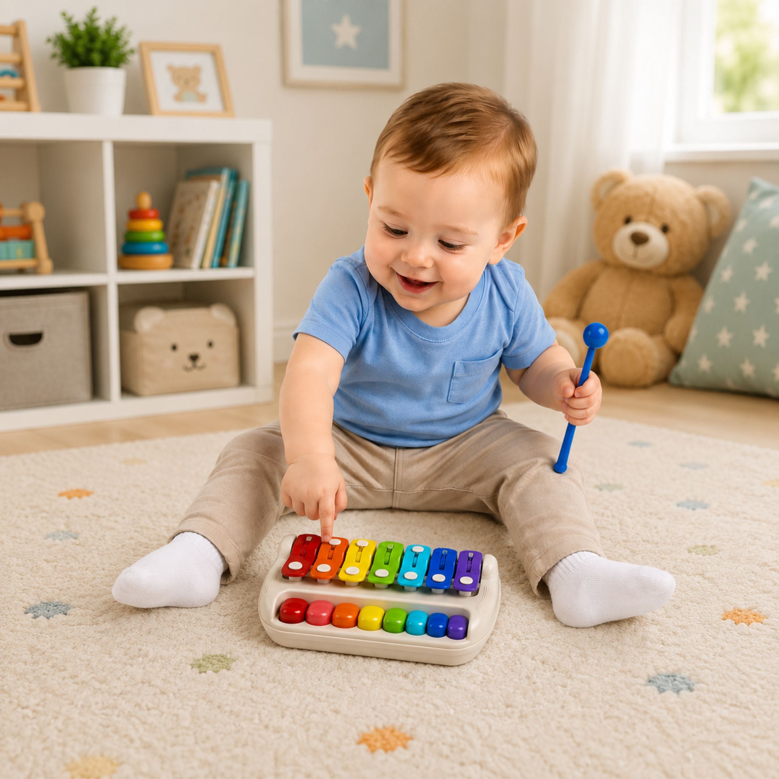 Children's Xylophone Piano Colorful Musical Instrument 2 In 1 Drumstick