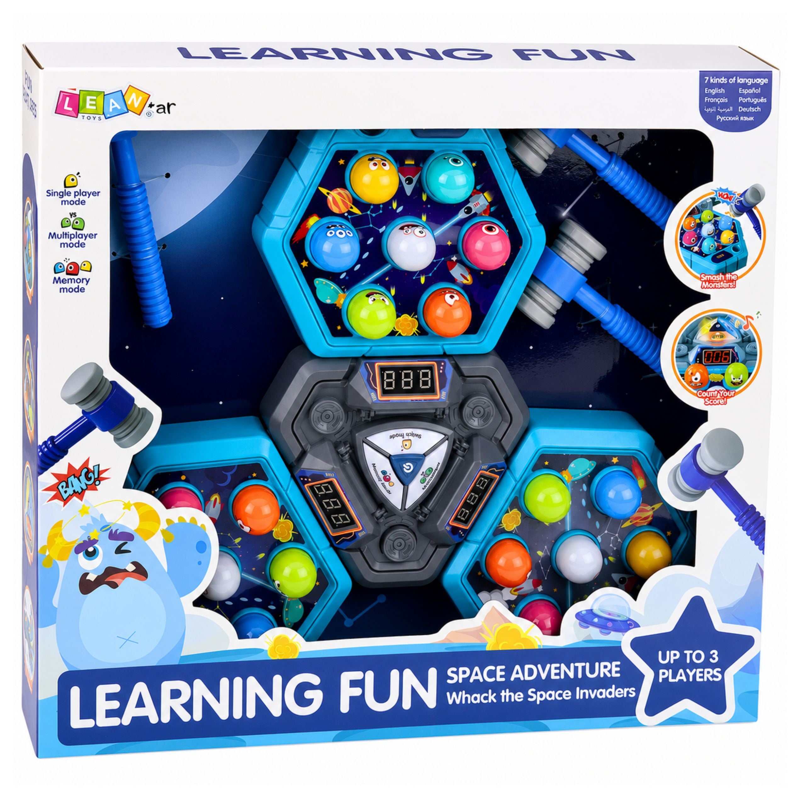 Whack-a-mole Creatures Arcade Game For 3 Players 3 Modes Glowing Hammers