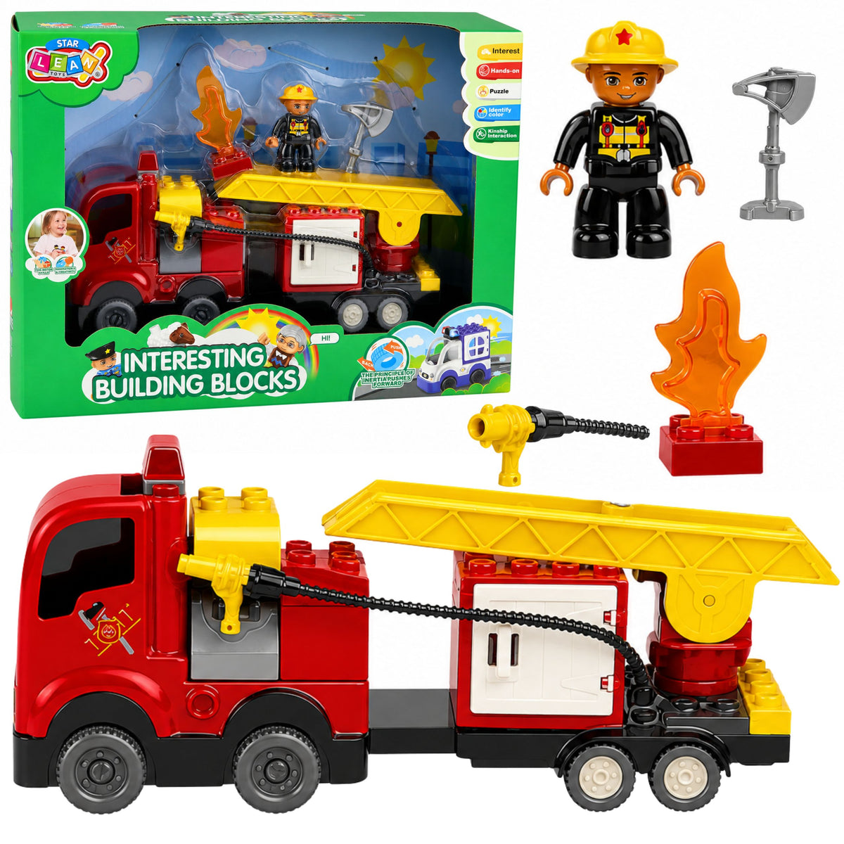 Ensemble de blocs de construction de figurines de pompier de camion de pompier motorisé de service d'incendie