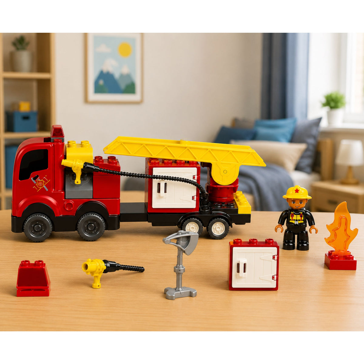 Ensemble de blocs de construction de figurines de pompier de camion de pompier motorisé de service d'incendie