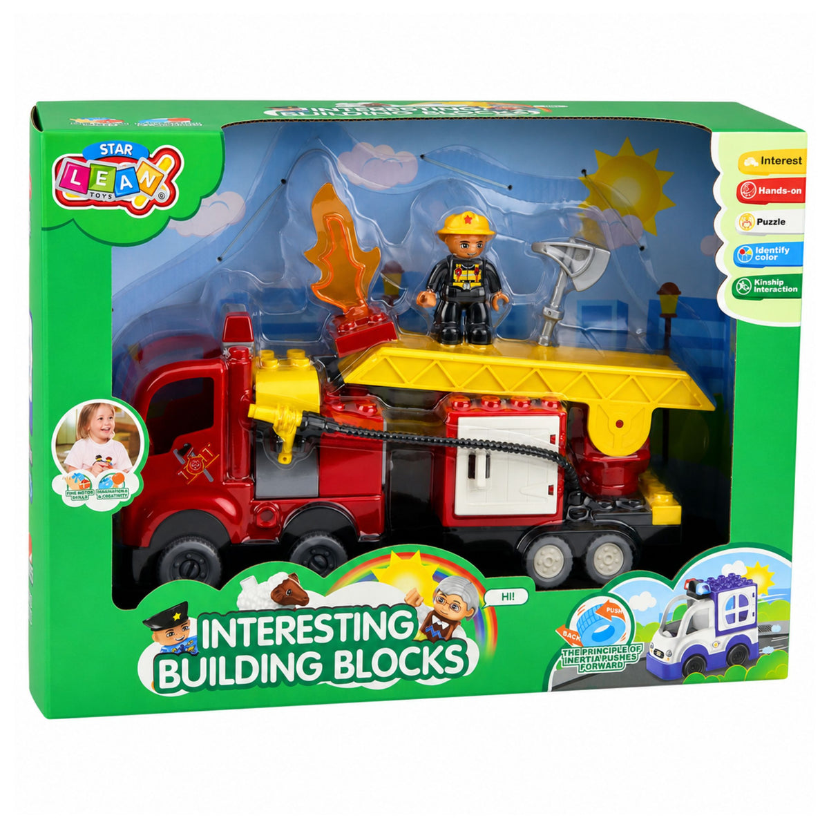Ensemble de blocs de construction de figurines de pompier de camion de pompier motorisé de service d'incendie