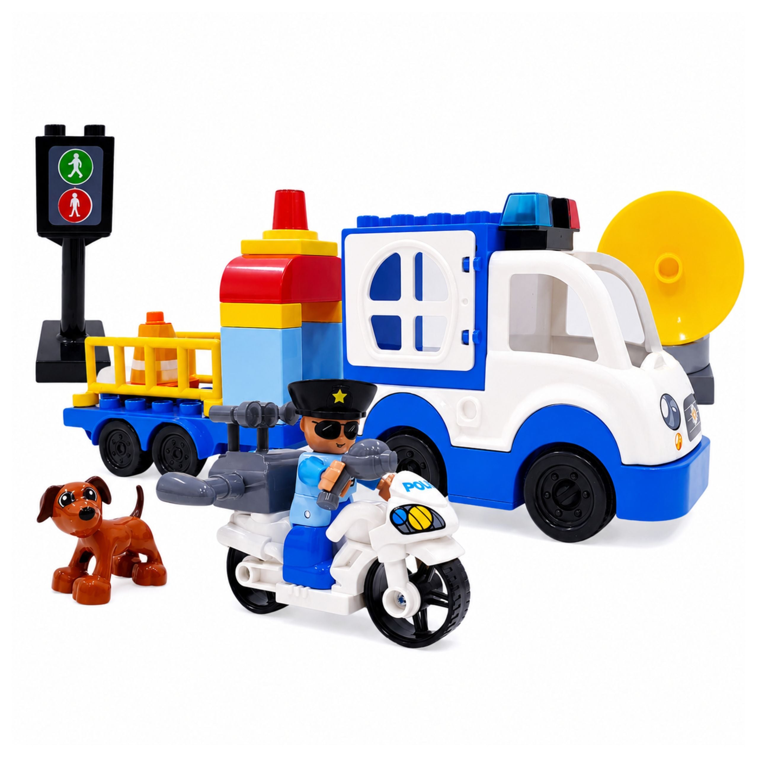 City Police Car Set With Motorized Bricks Figures Accessories