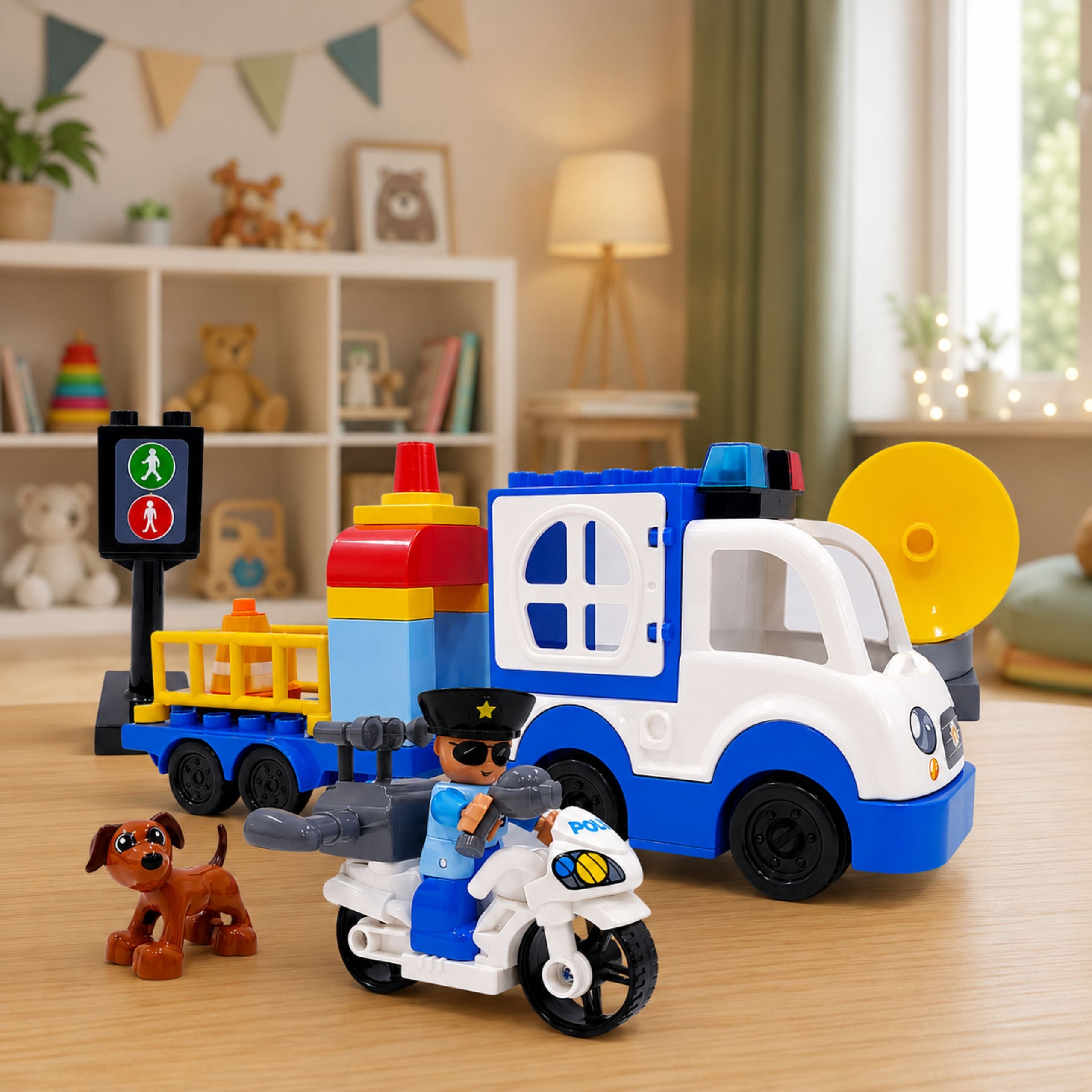 City Police Car Set With Motorized Bricks Figures Accessories