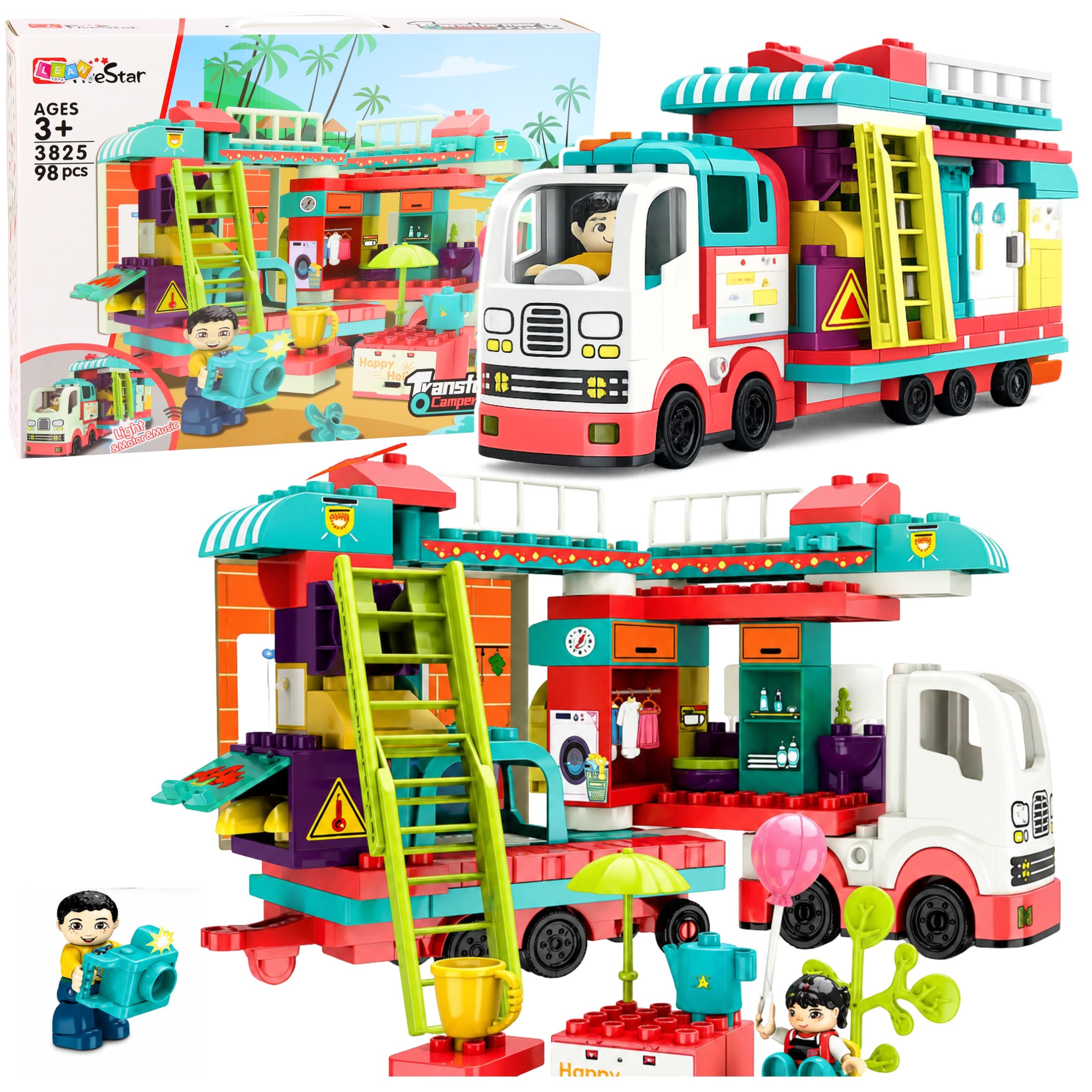 Folding Camper Construction Bricks Figures Lights Sounds 98 Pcs.