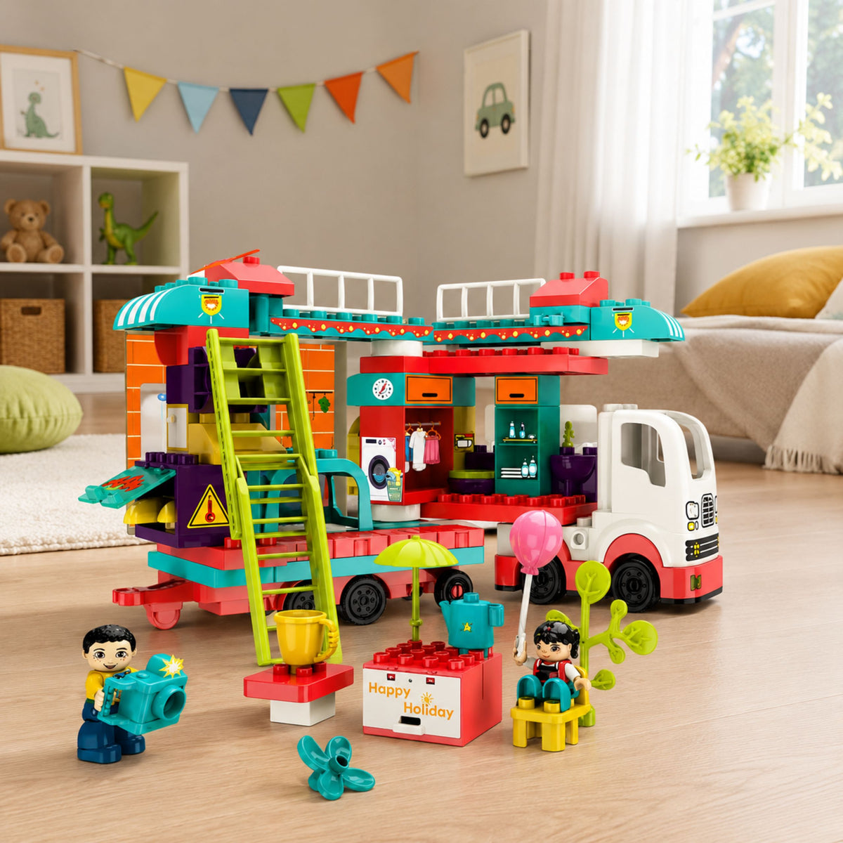 Folding Camper Construction Bricks Figures Lights Sounds 98 Pcs.
