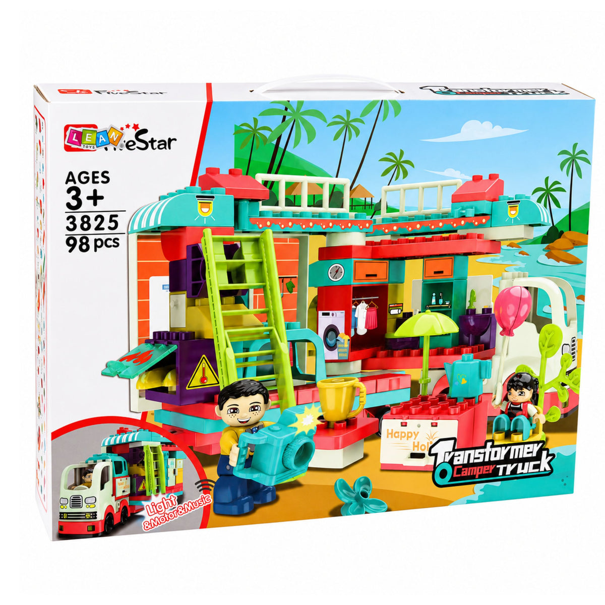 Folding Camper Construction Bricks Figures Lights Sounds 98 Pcs.