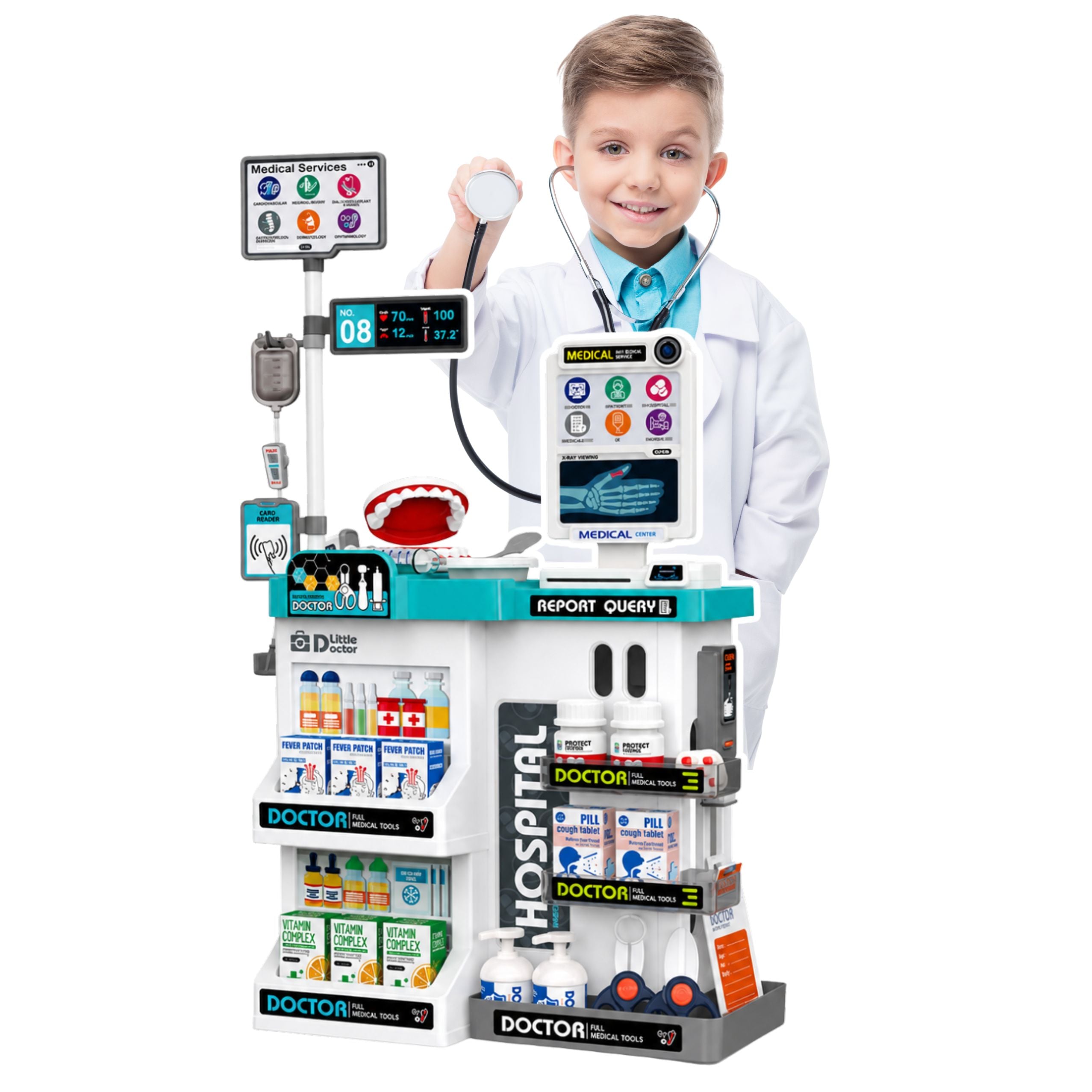 Large Medical Set Medical Table Doctor Lights Sounds Accessories 61 Pcs.