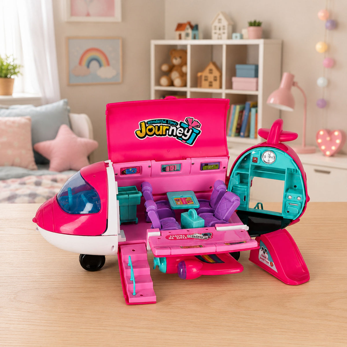 Foldable 2-in-1 Doll Passenger Plane Pink