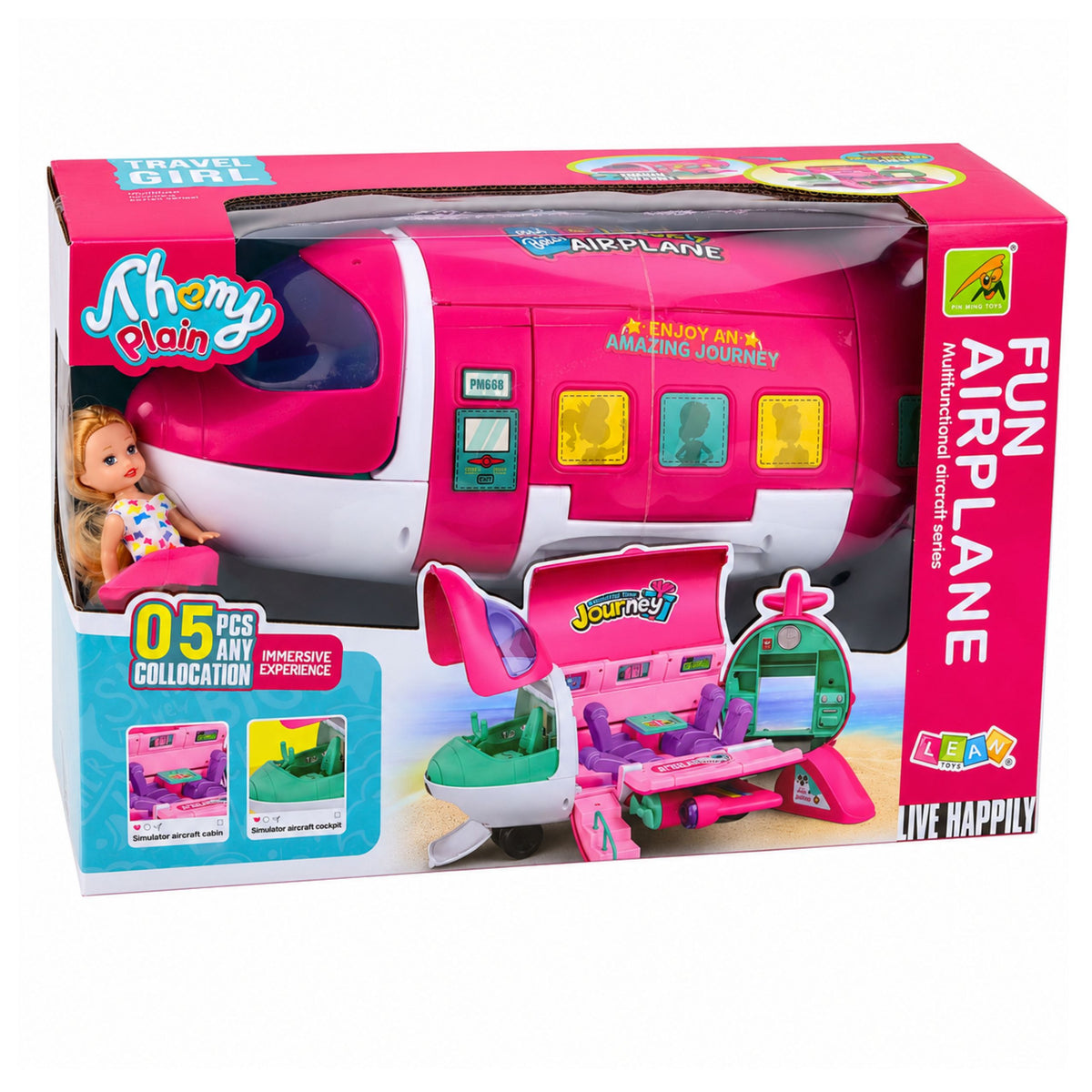 Foldable 2-in-1 Doll Passenger Plane Pink
