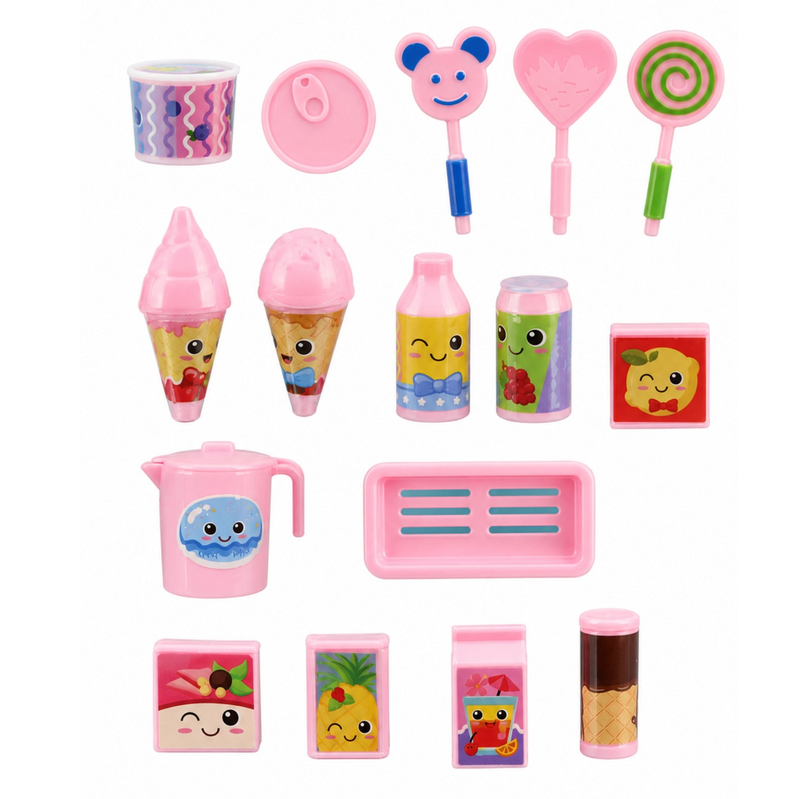 Ice Cream Food Truck Doll Car Bus Foldable Accessories Pink 33 Pcs.