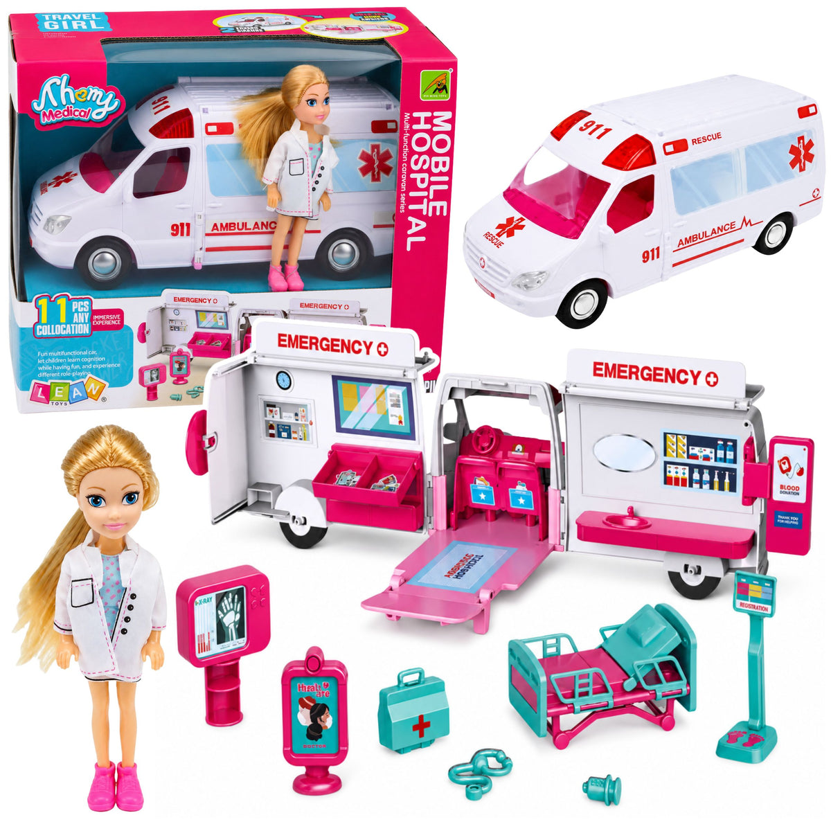 Ambulance pliable pour poupées, accessoires pour Mini poupées d'hôpital, 11 pièces.